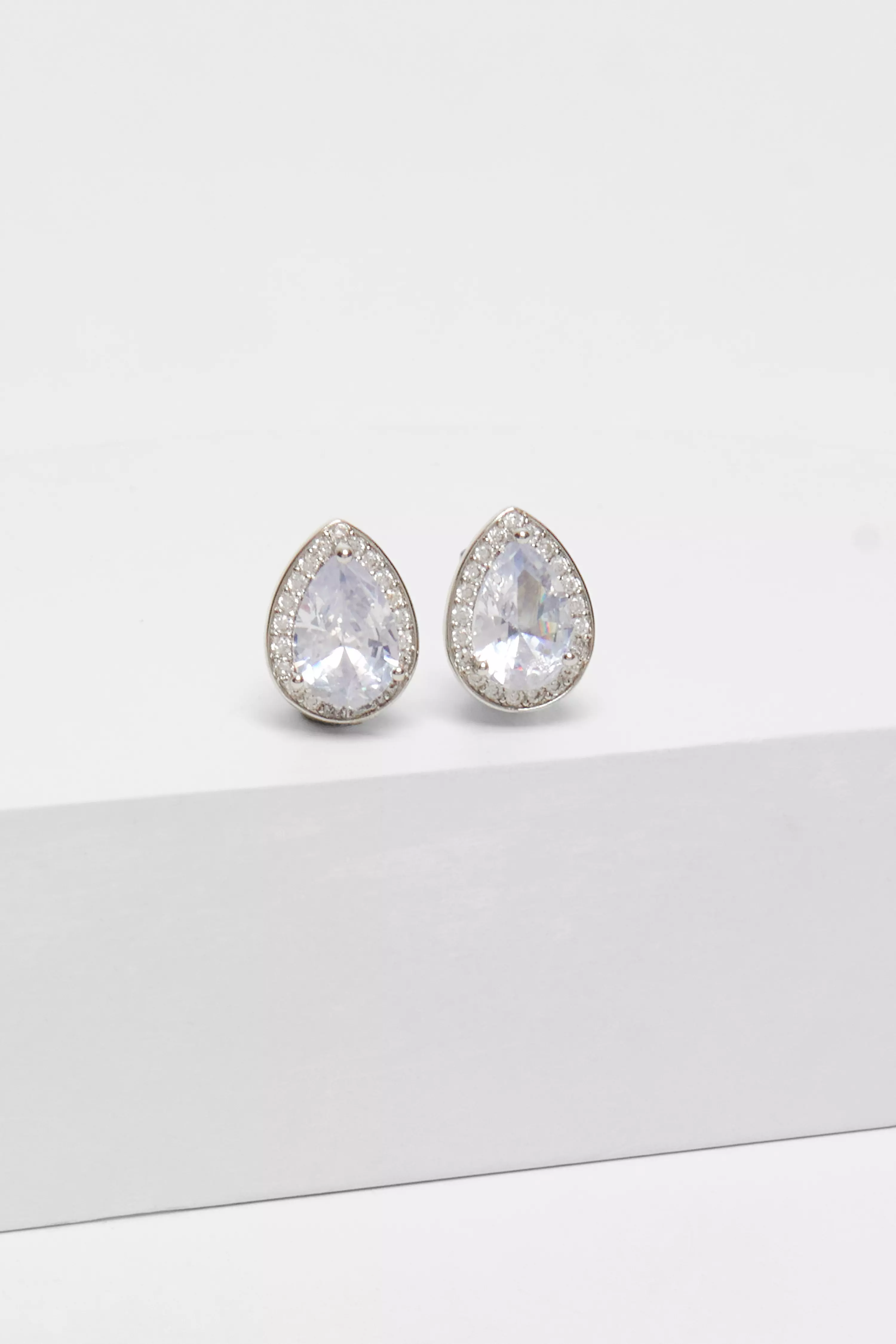 Silver Diamante Drop Clip On Earrings