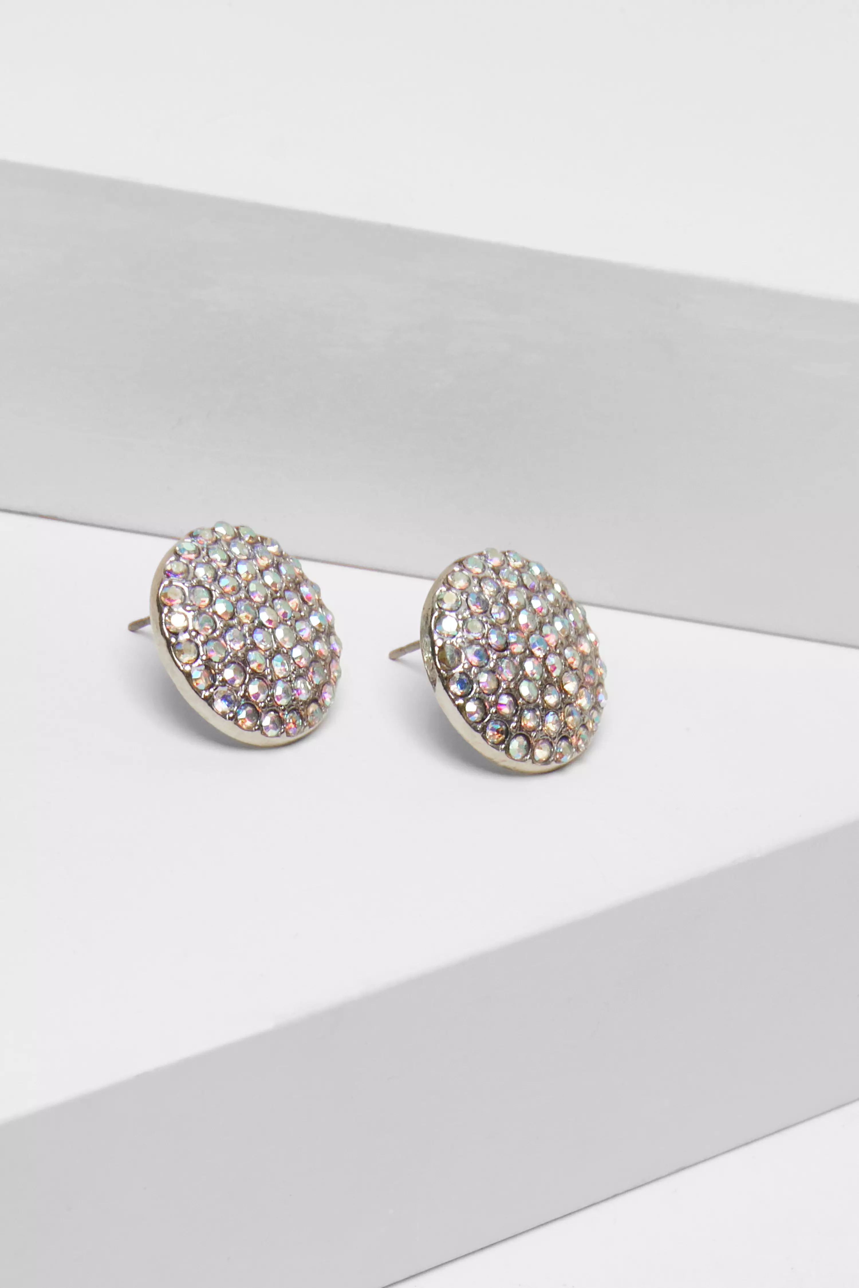 Silver Diamante Circle Stud Earrings