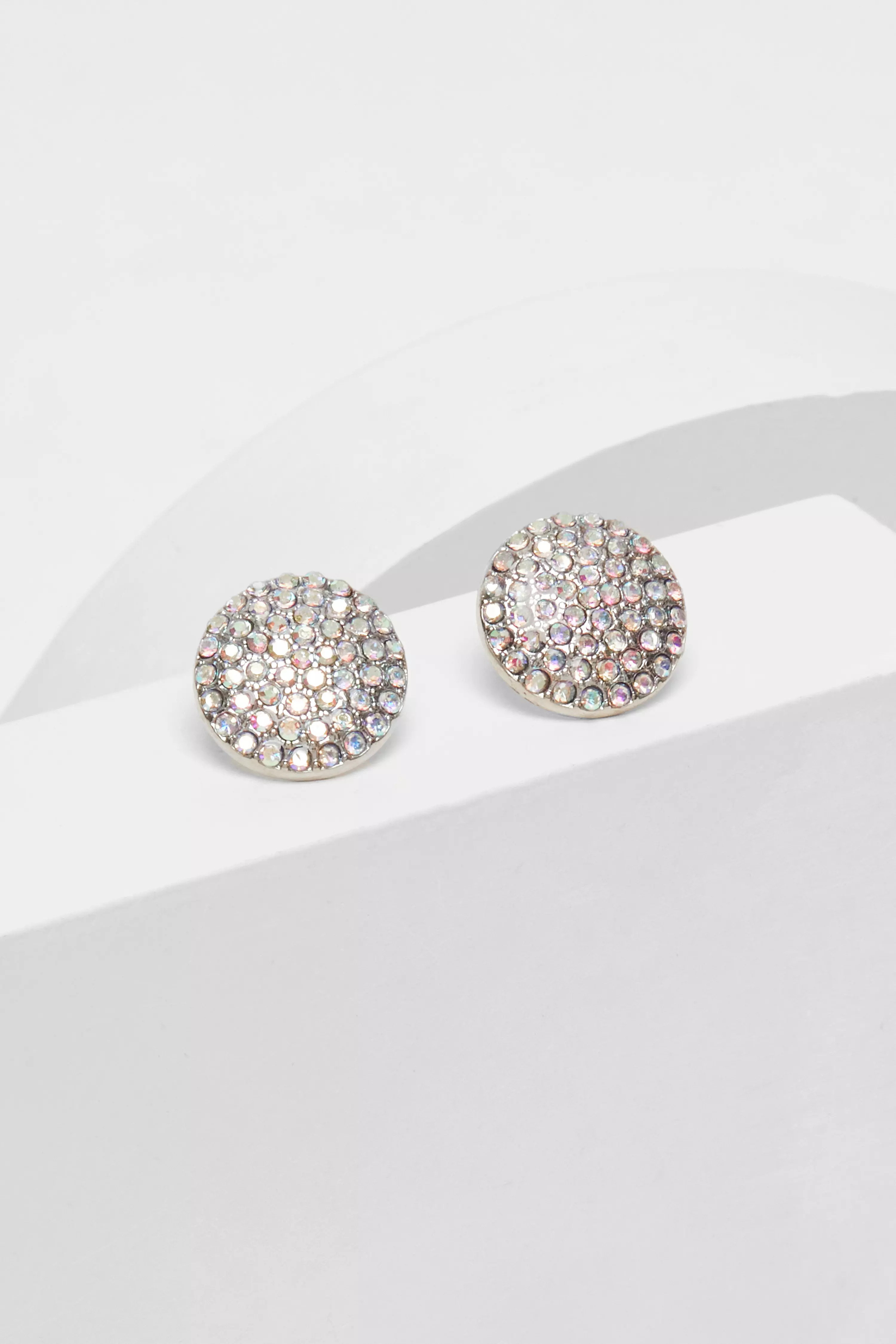 Silver Diamante Circle Stud Earrings