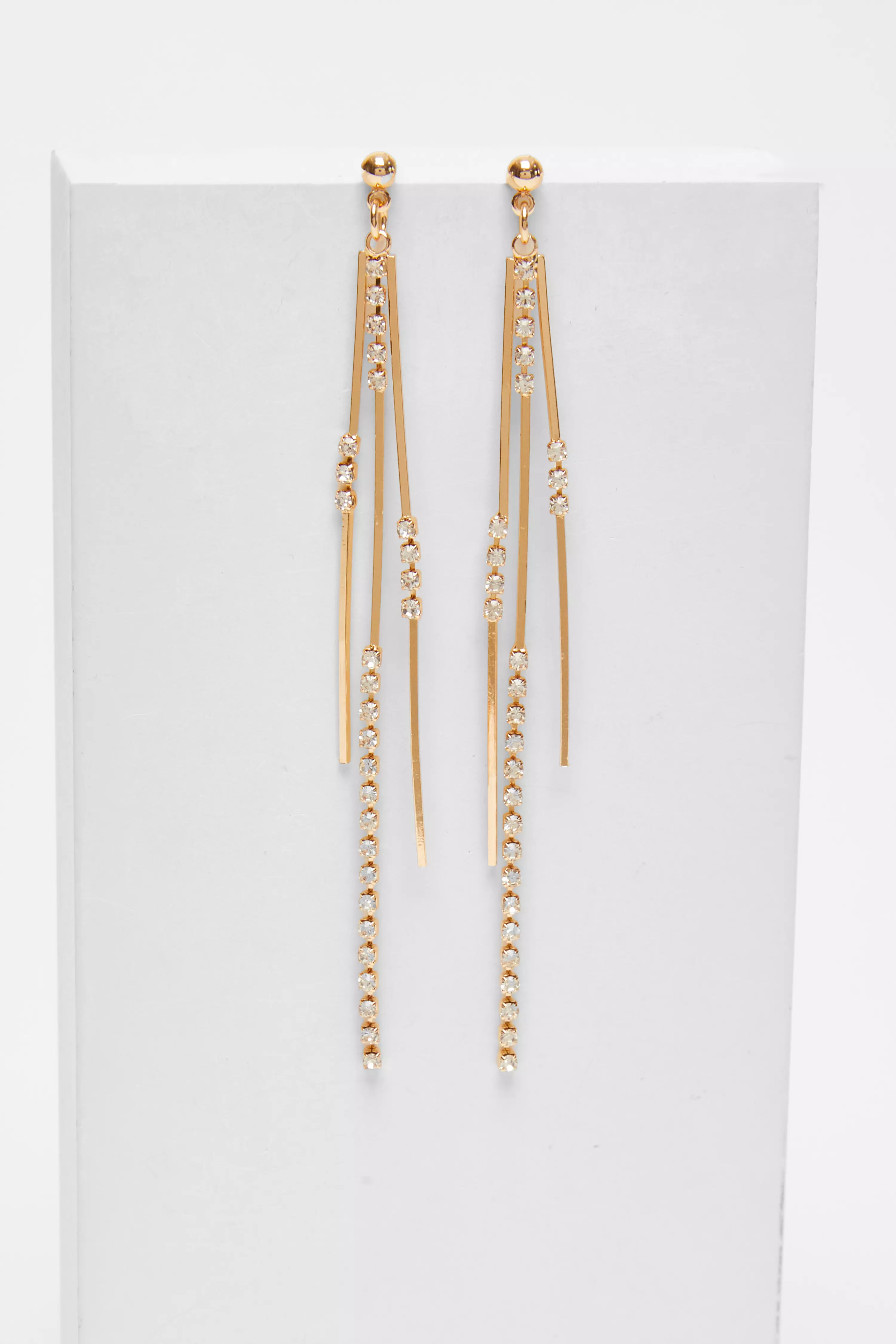 Gold Diamante Strand Long Earrings