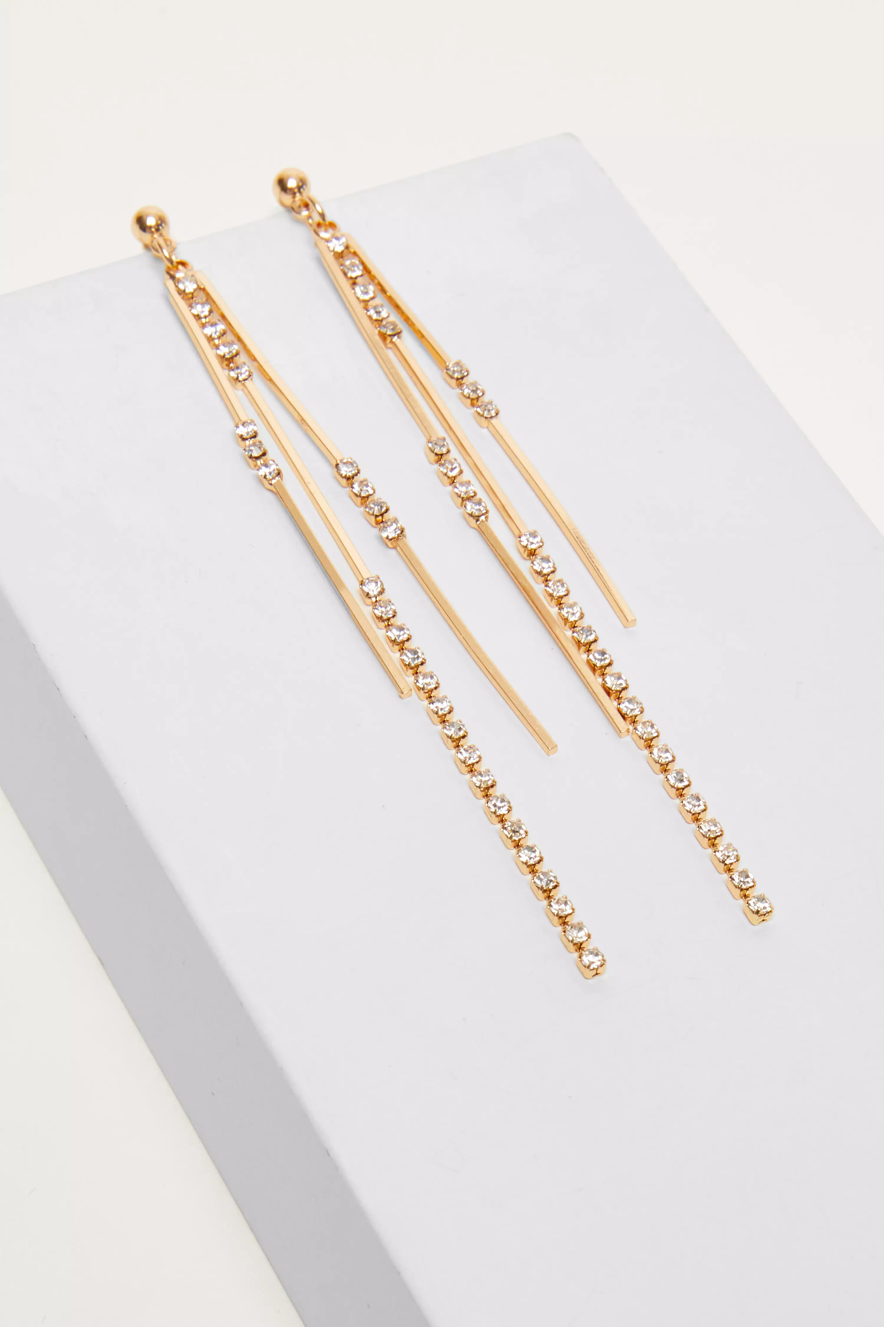 Gold Diamante Strand Long Earrings