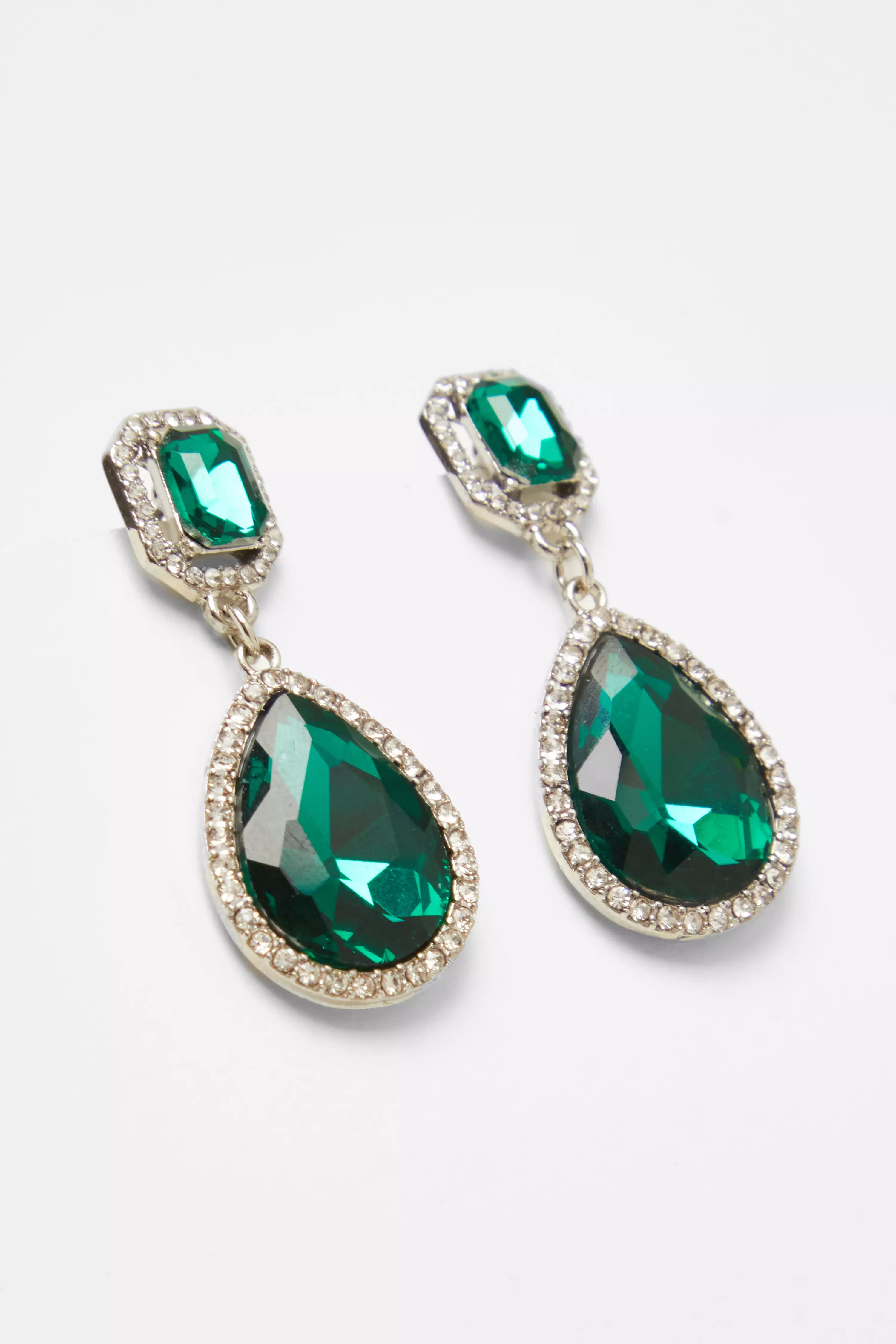 Green Diamante Teardrop Earring