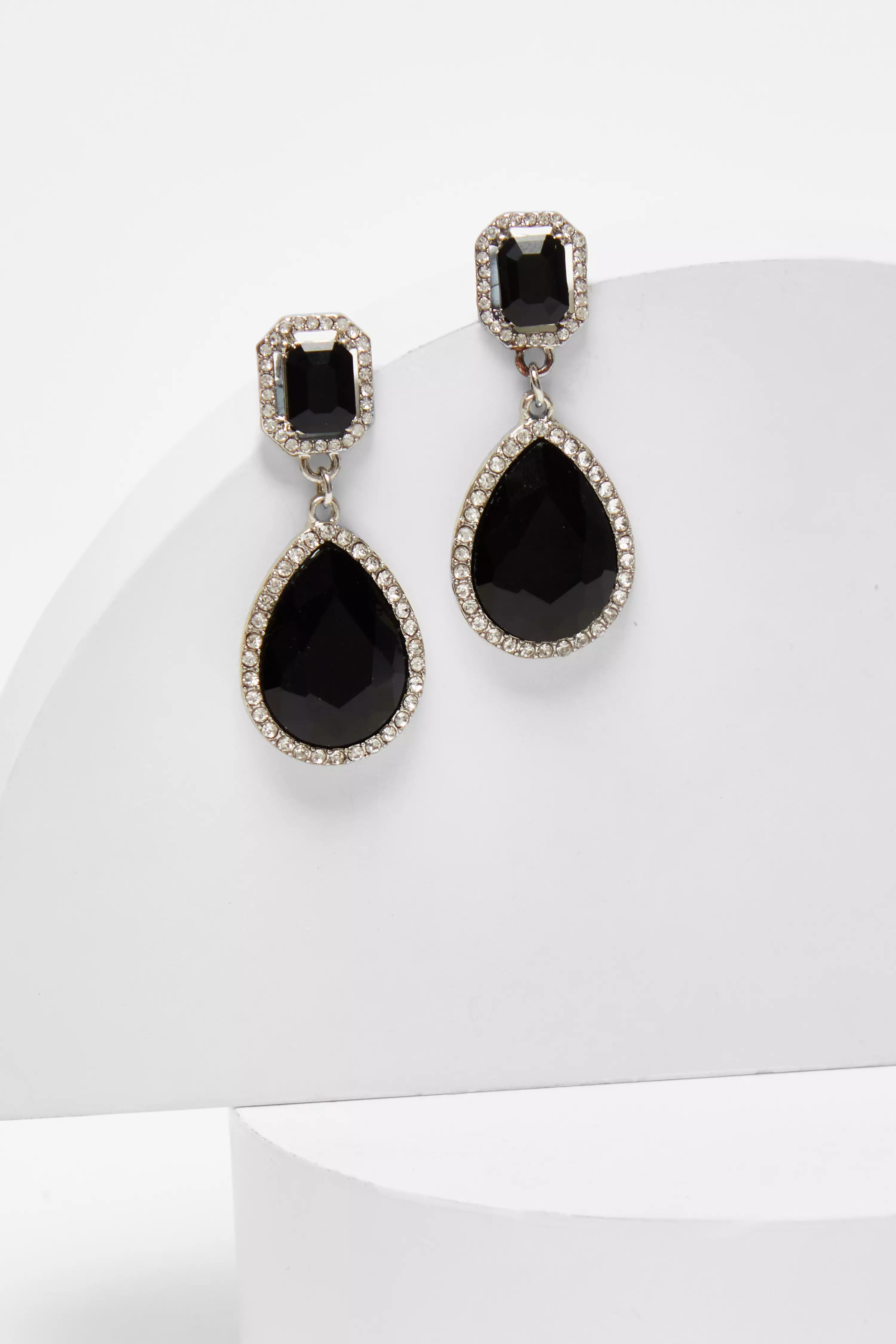 Black Diamante Teardrop Earring