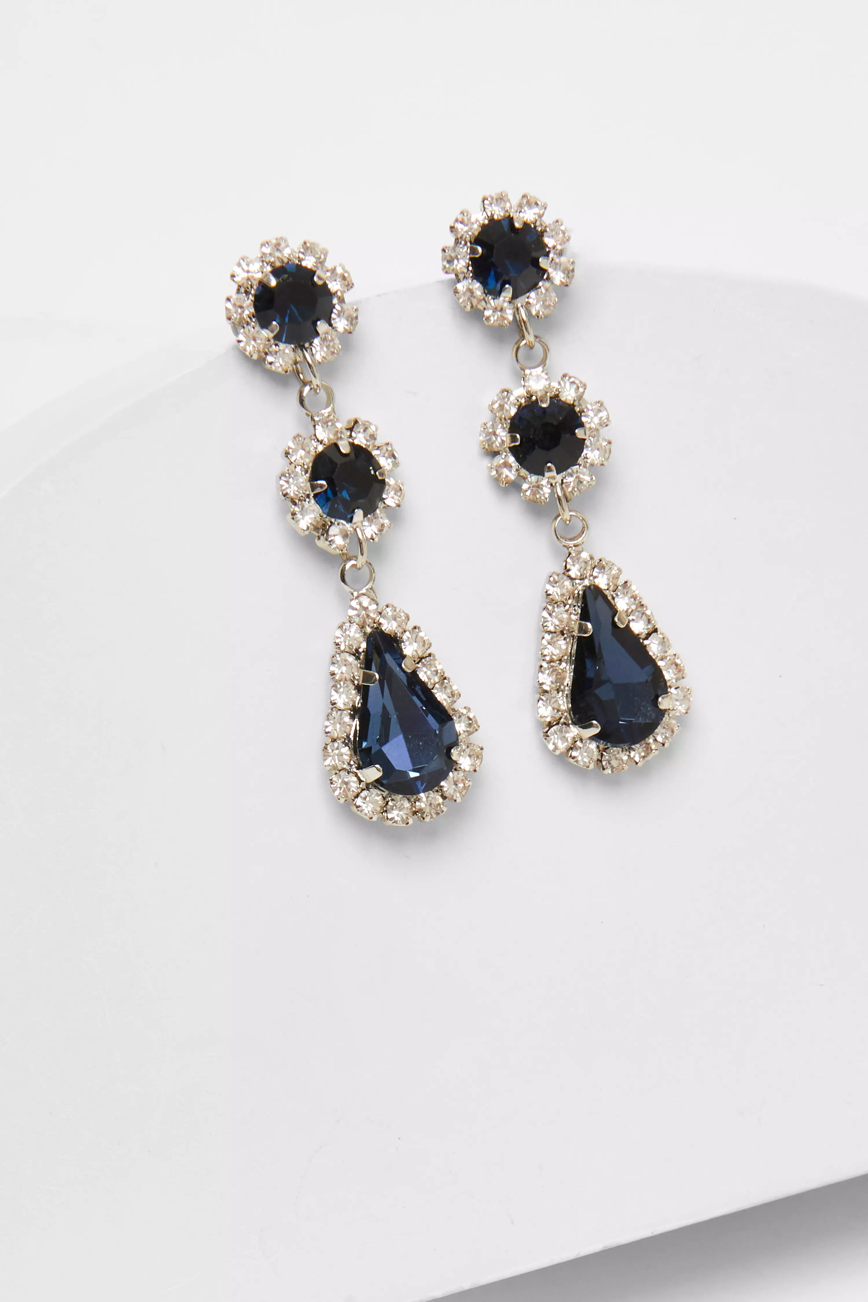 Navy Jewel Drop Diamante Earrings