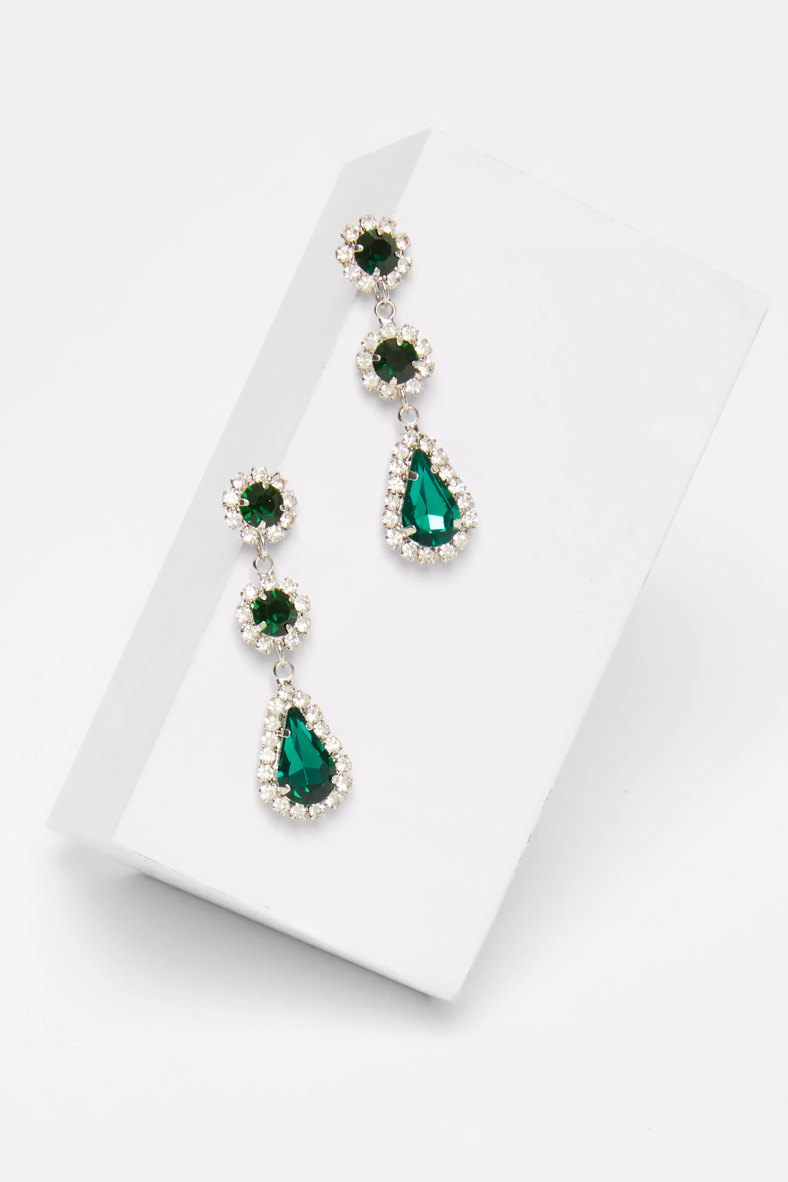 Green Jewel Drop Diamante Earrings