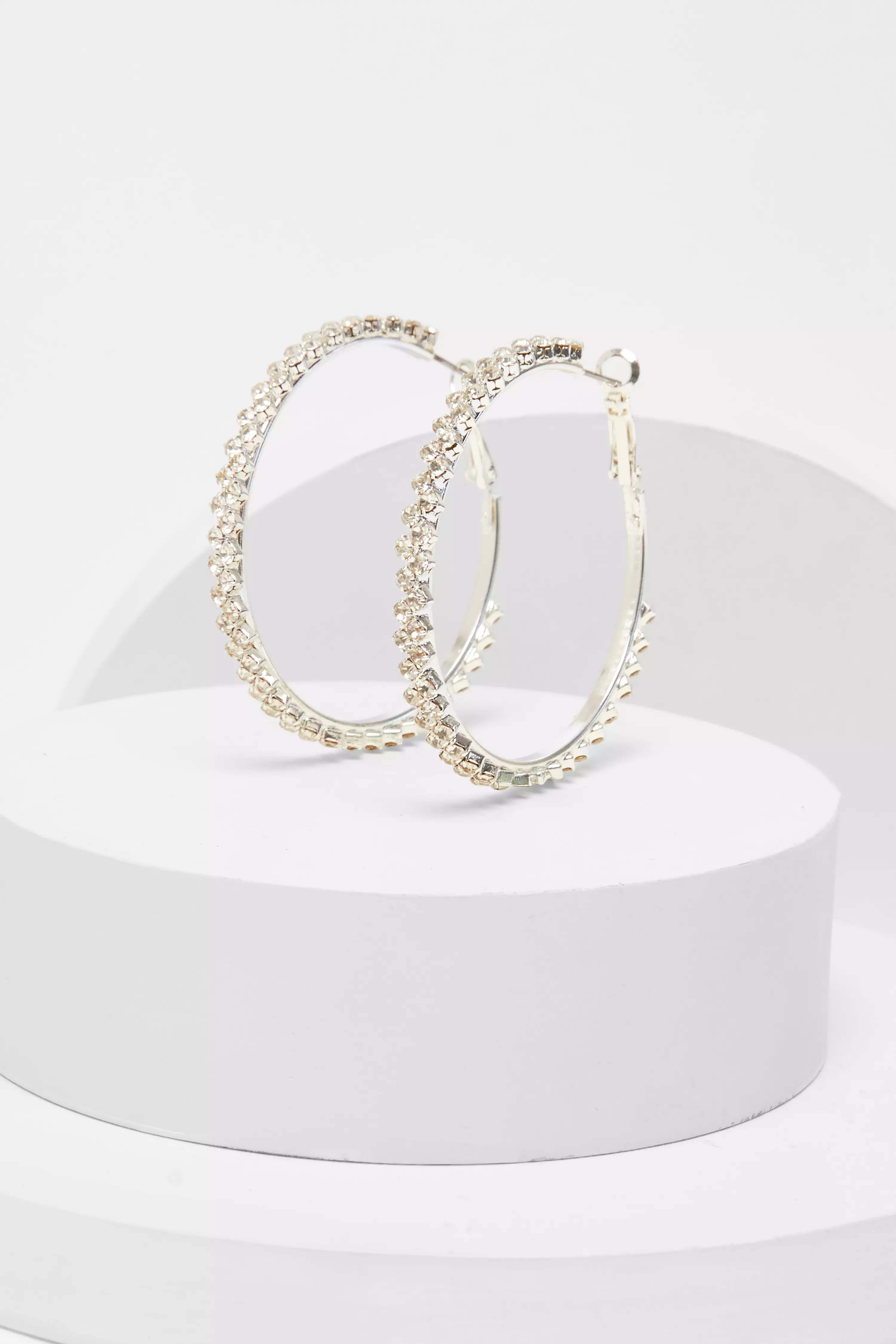 Silver Diamante Hoop Earrings