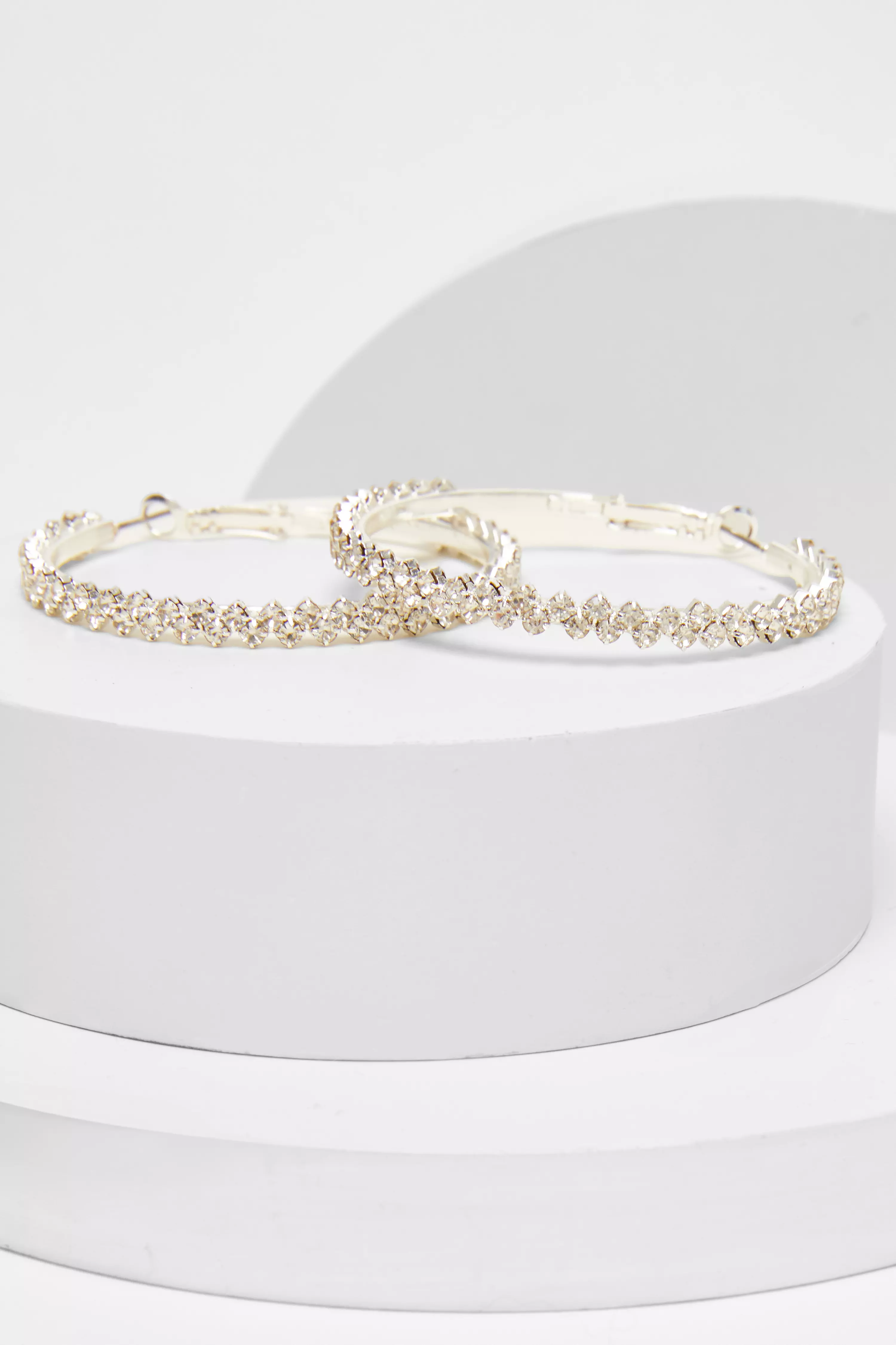 Silver Diamante Hoop Earrings