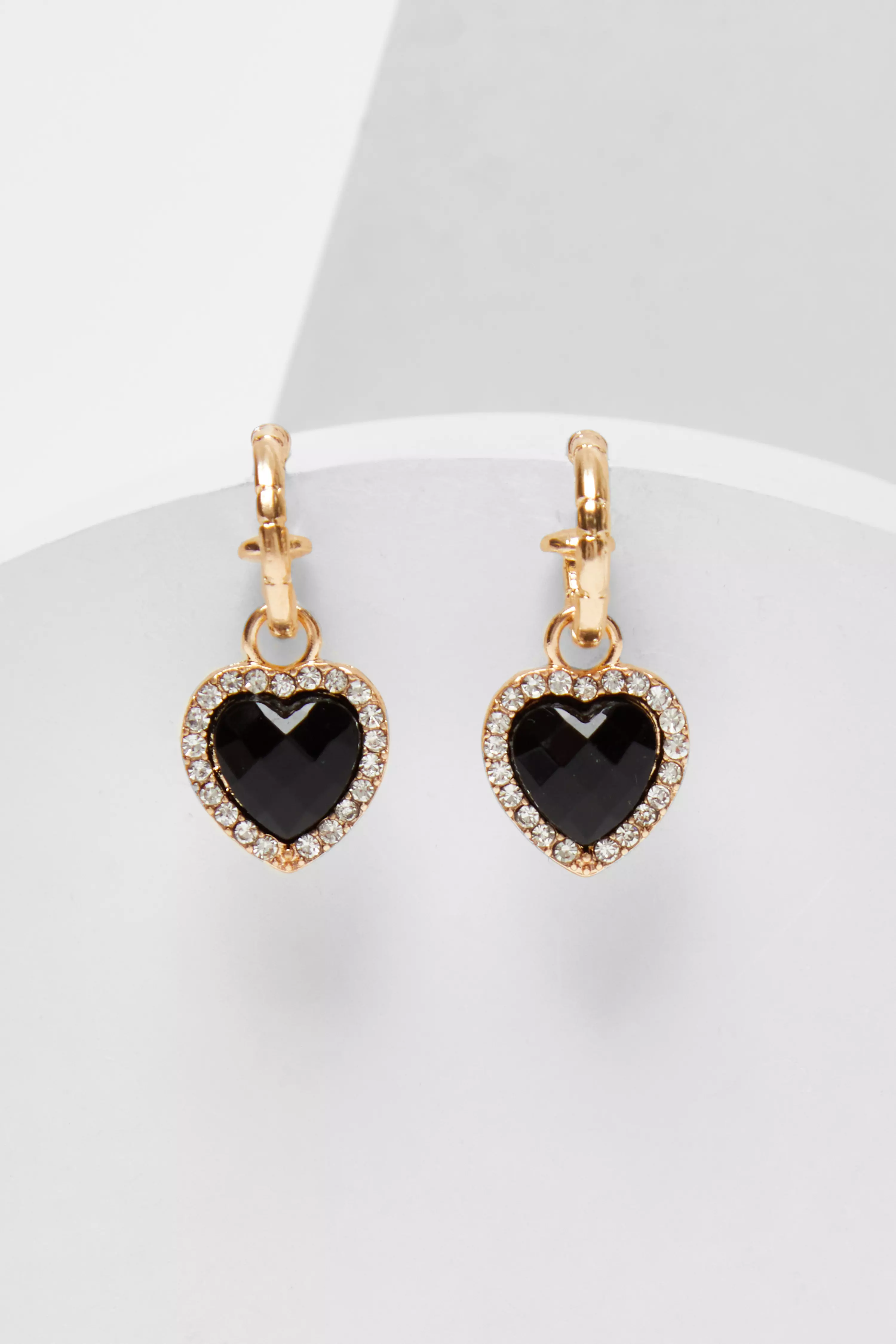 Black Heart Drop Hoop Earrings