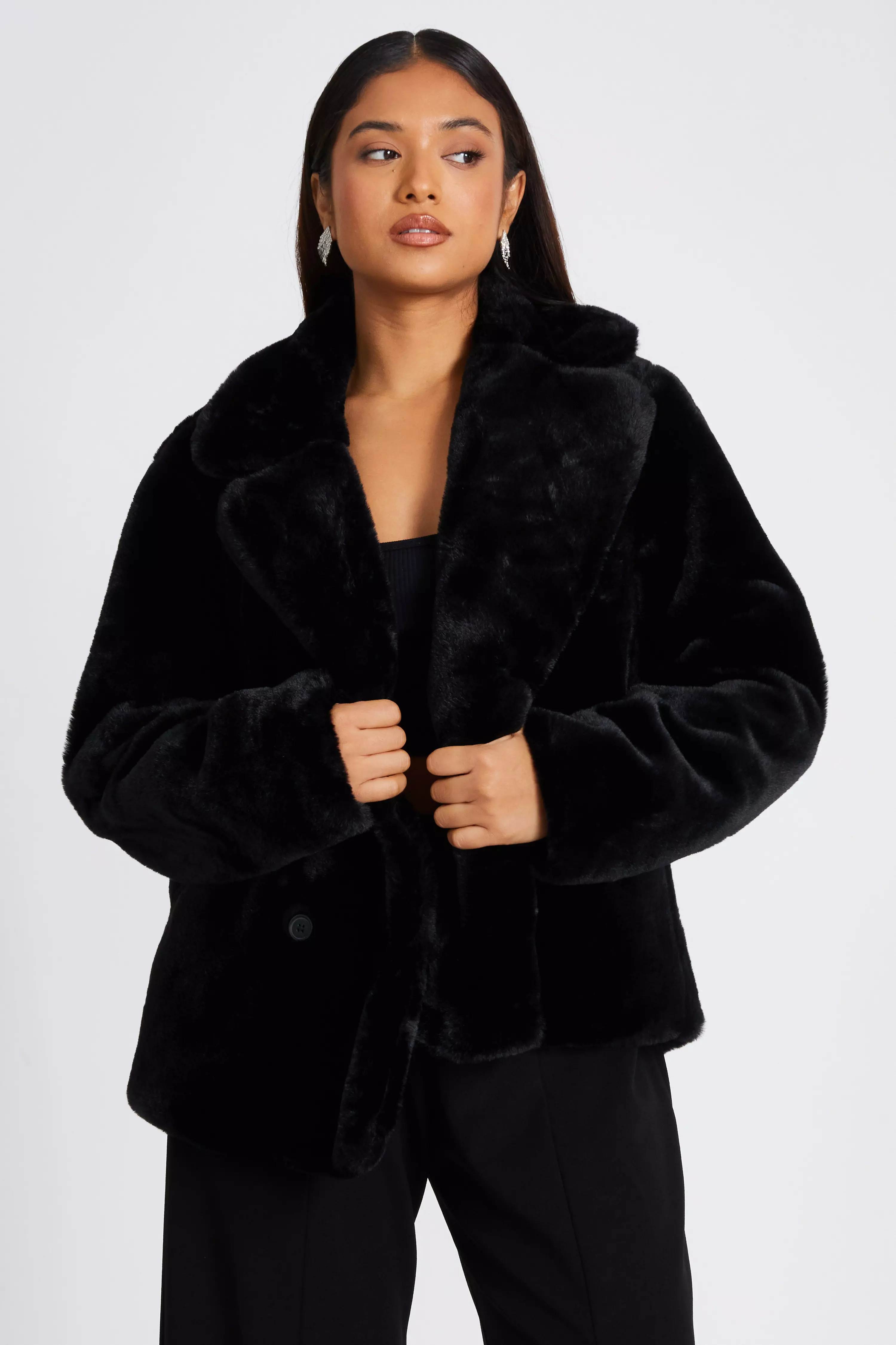 Petite Black Faux Fur Jacket