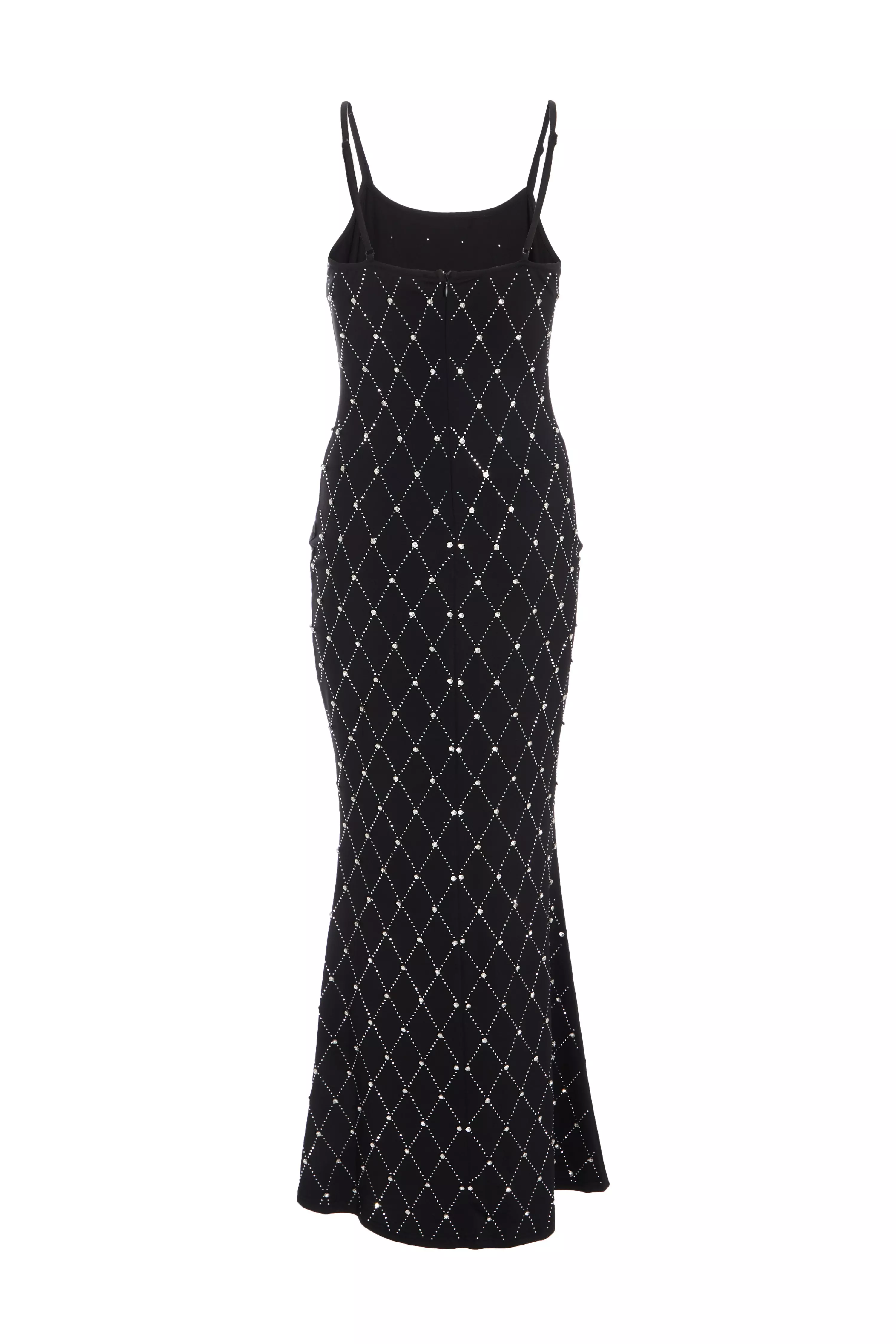 Petite Black Rhinestone Square Neck Maxi Dress