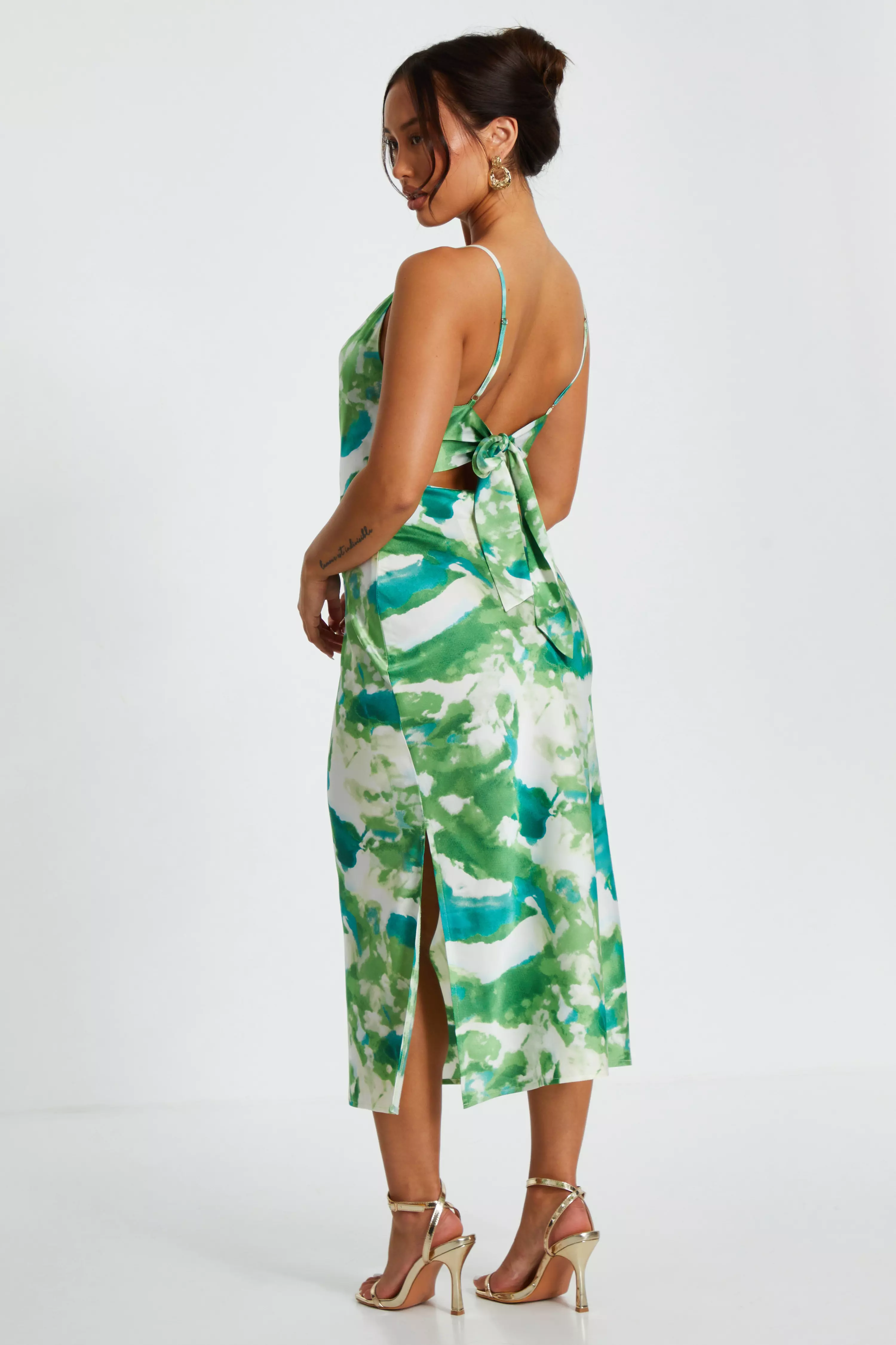 Petite Green Marble Print Midaxi Dress