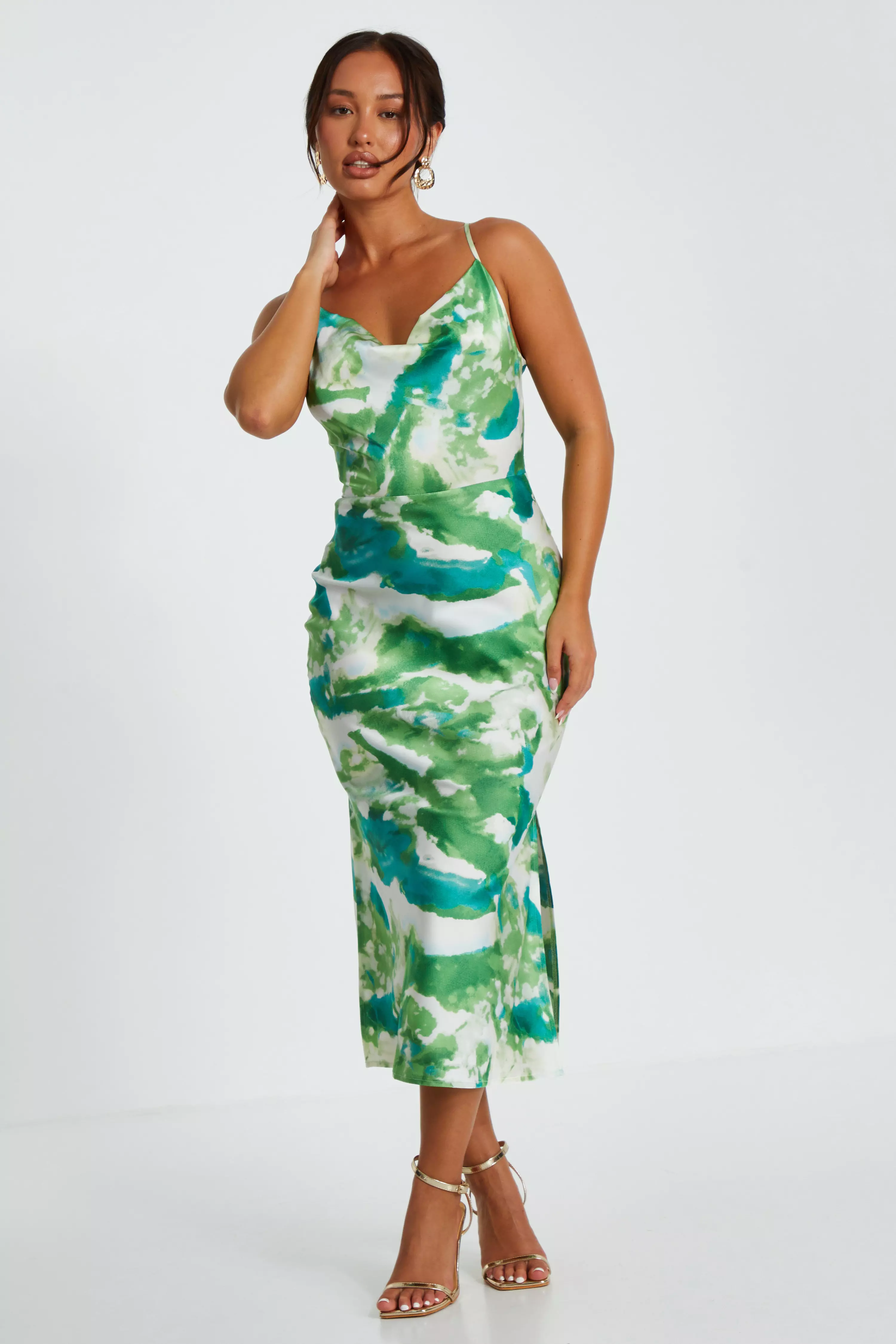 Petite Green Marble Print Midaxi Dress