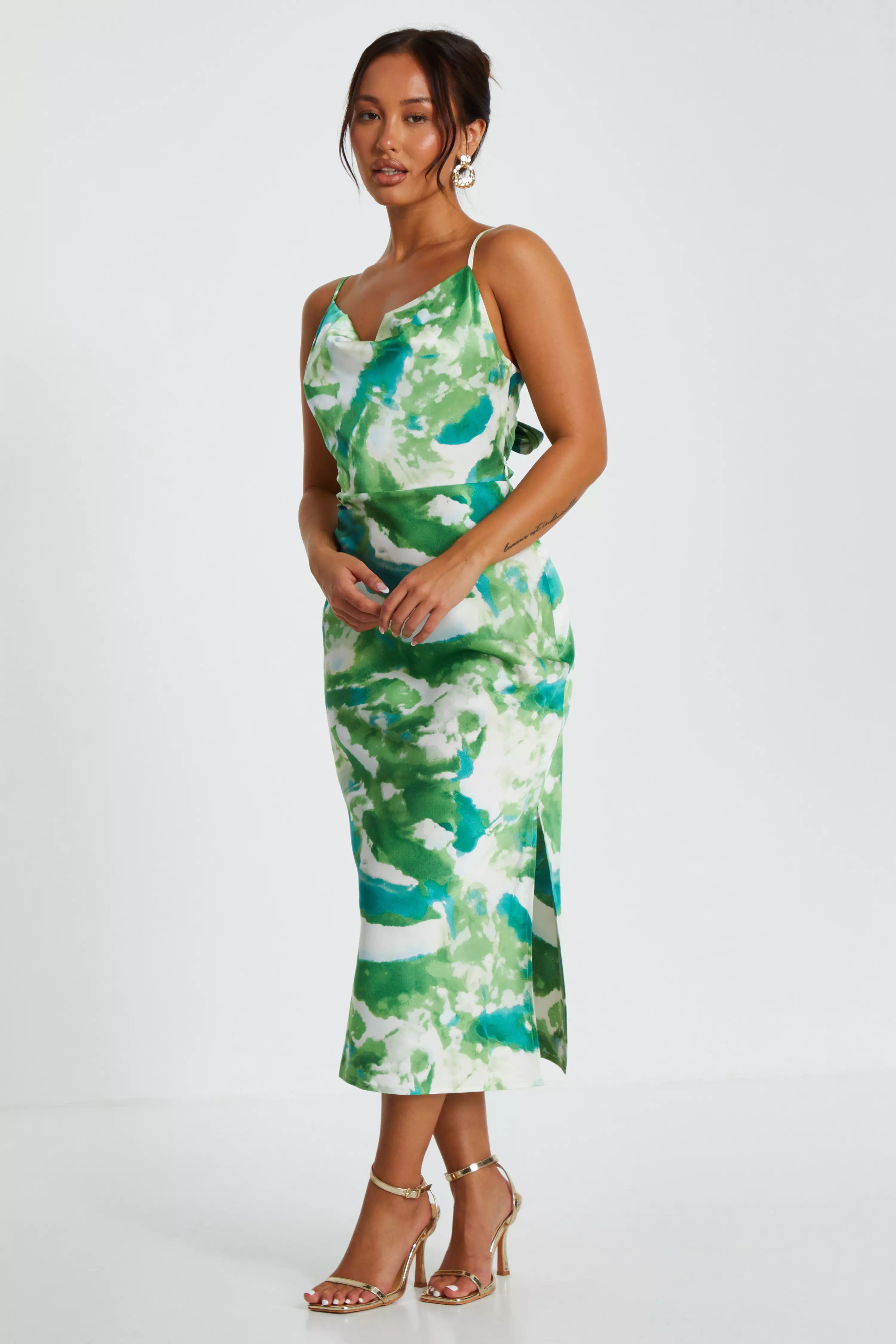 Petite Green Marble Print Midaxi Dress