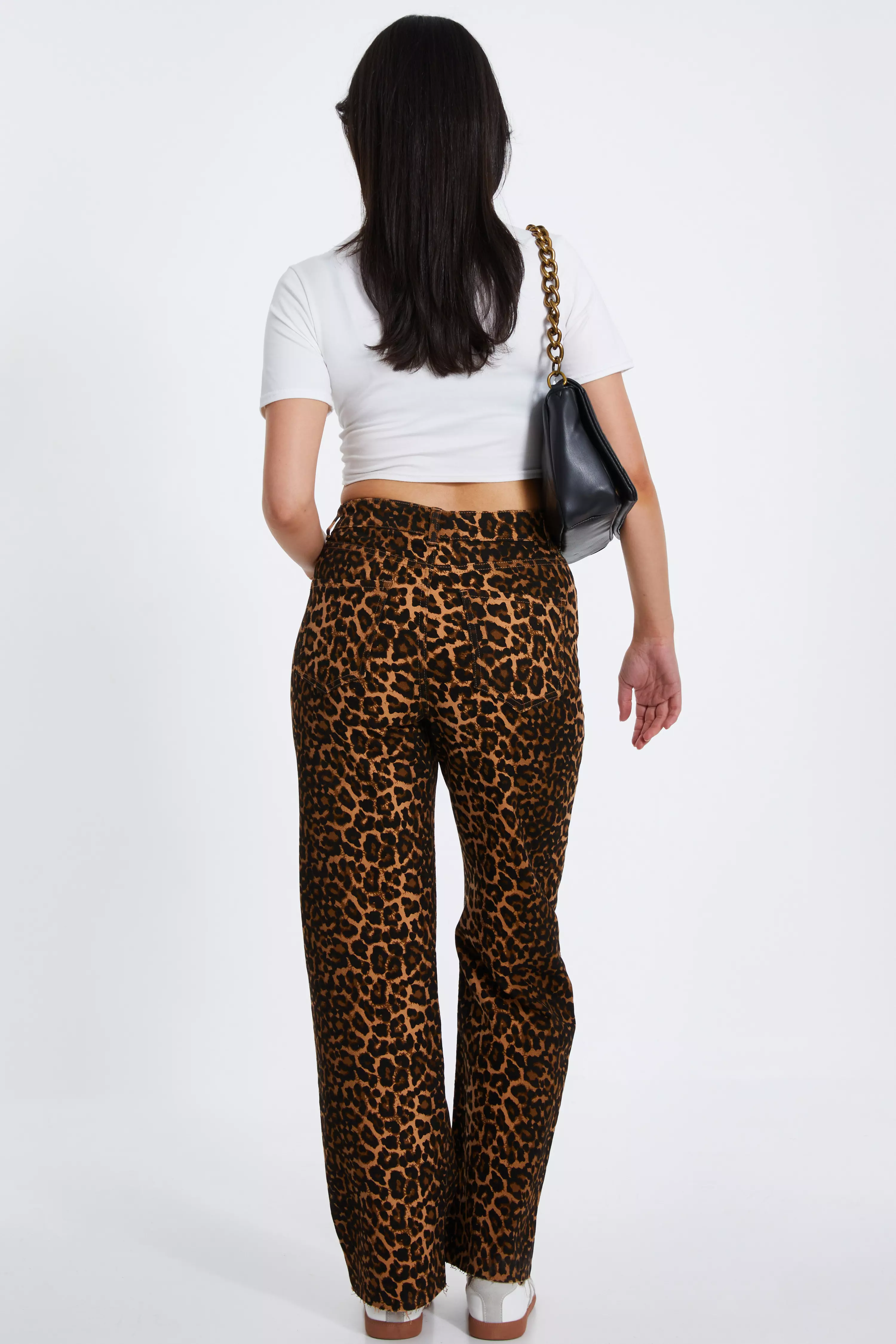 Brown Leopard Print Wide Leg Denim Jeans