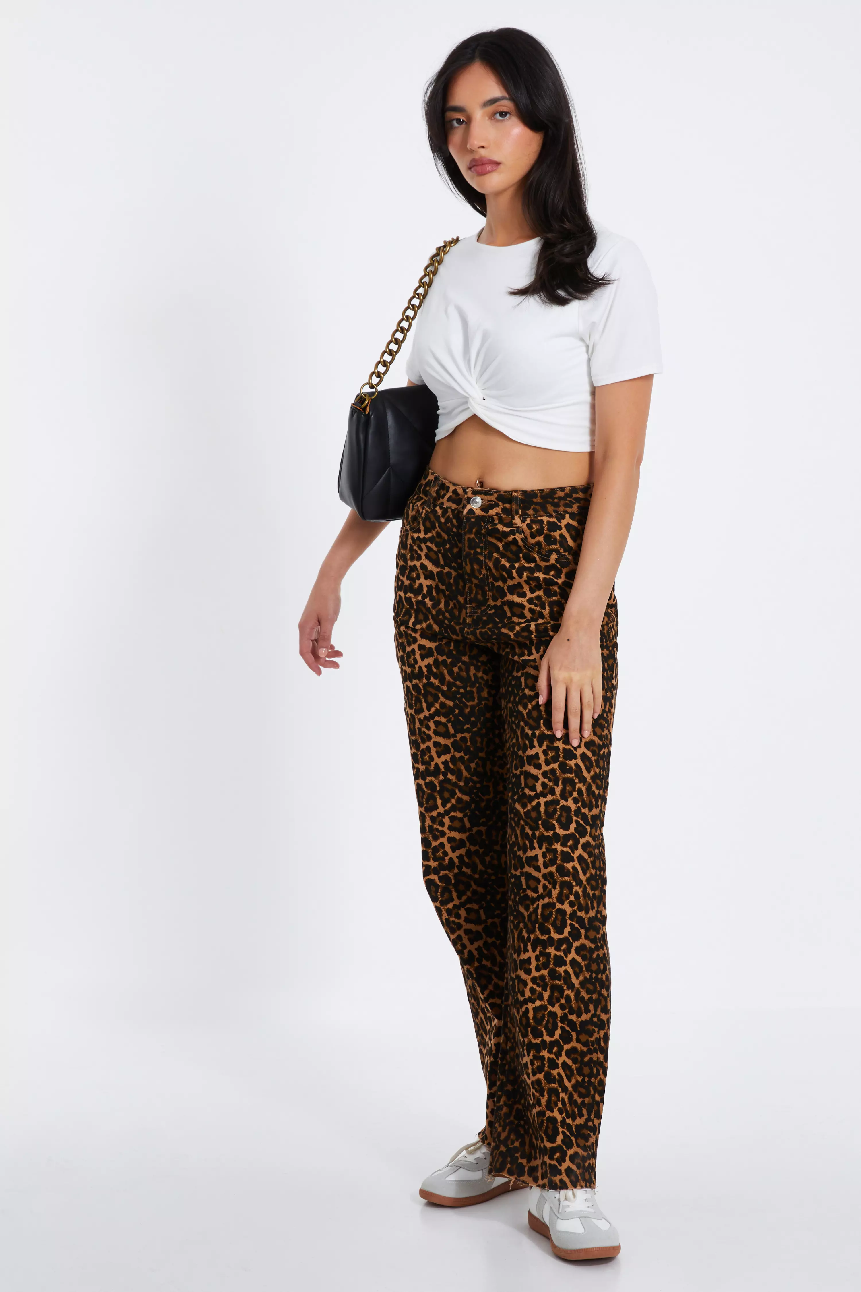 Brown Leopard Print Wide Leg Denim Jeans