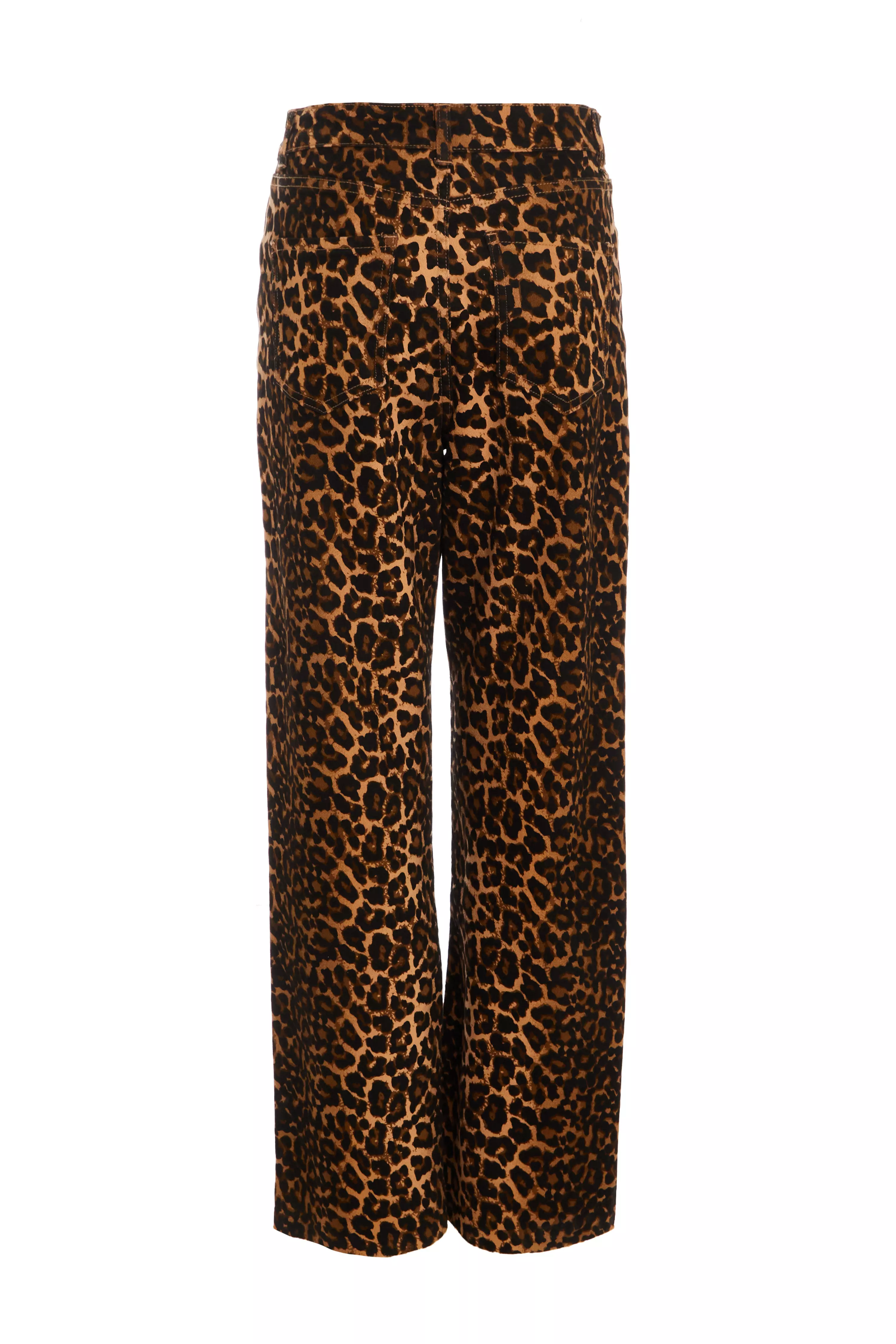 Brown Leopard Print Wide Leg Denim Jeans