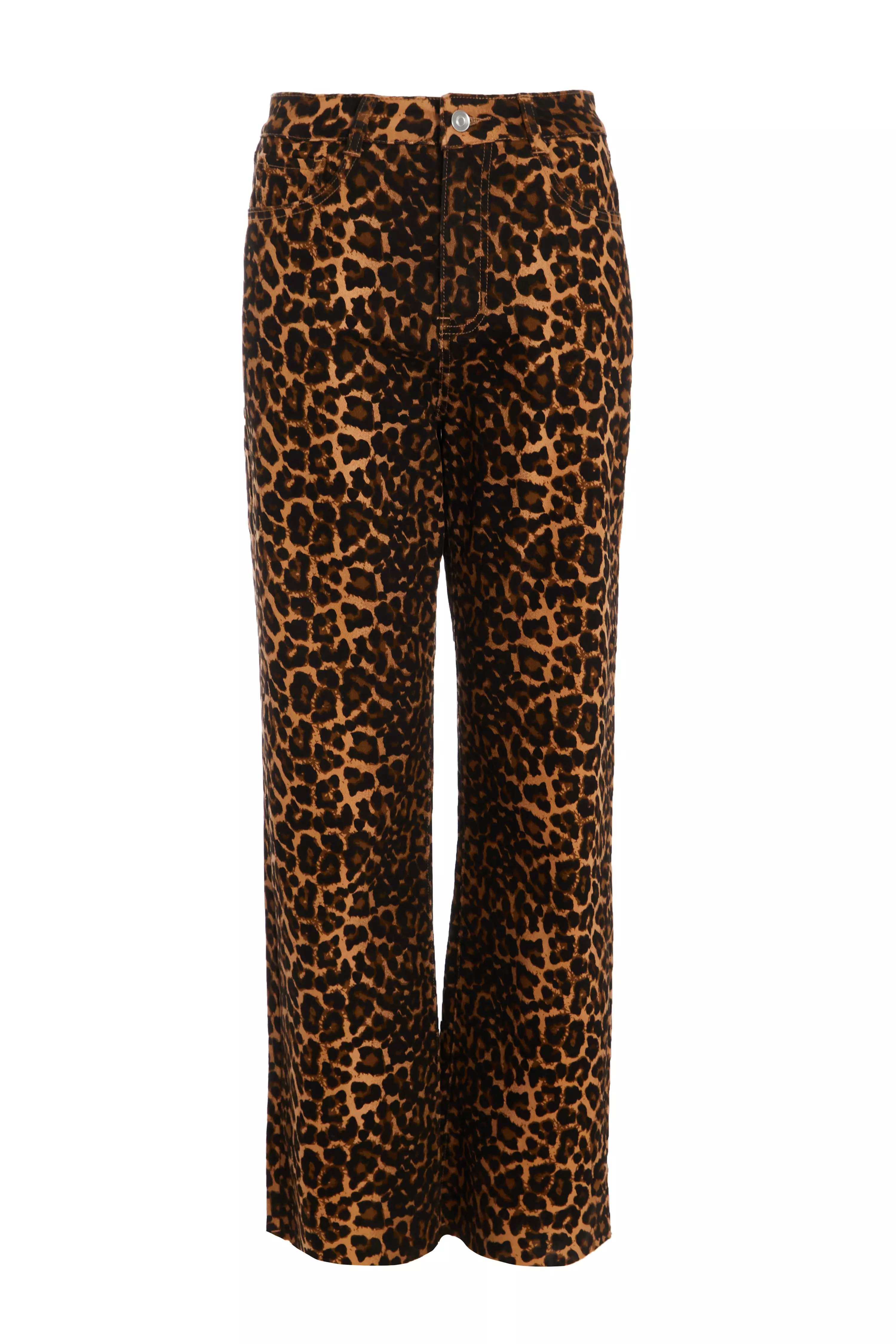 Brown Leopard Print Wide Leg Denim Jeans