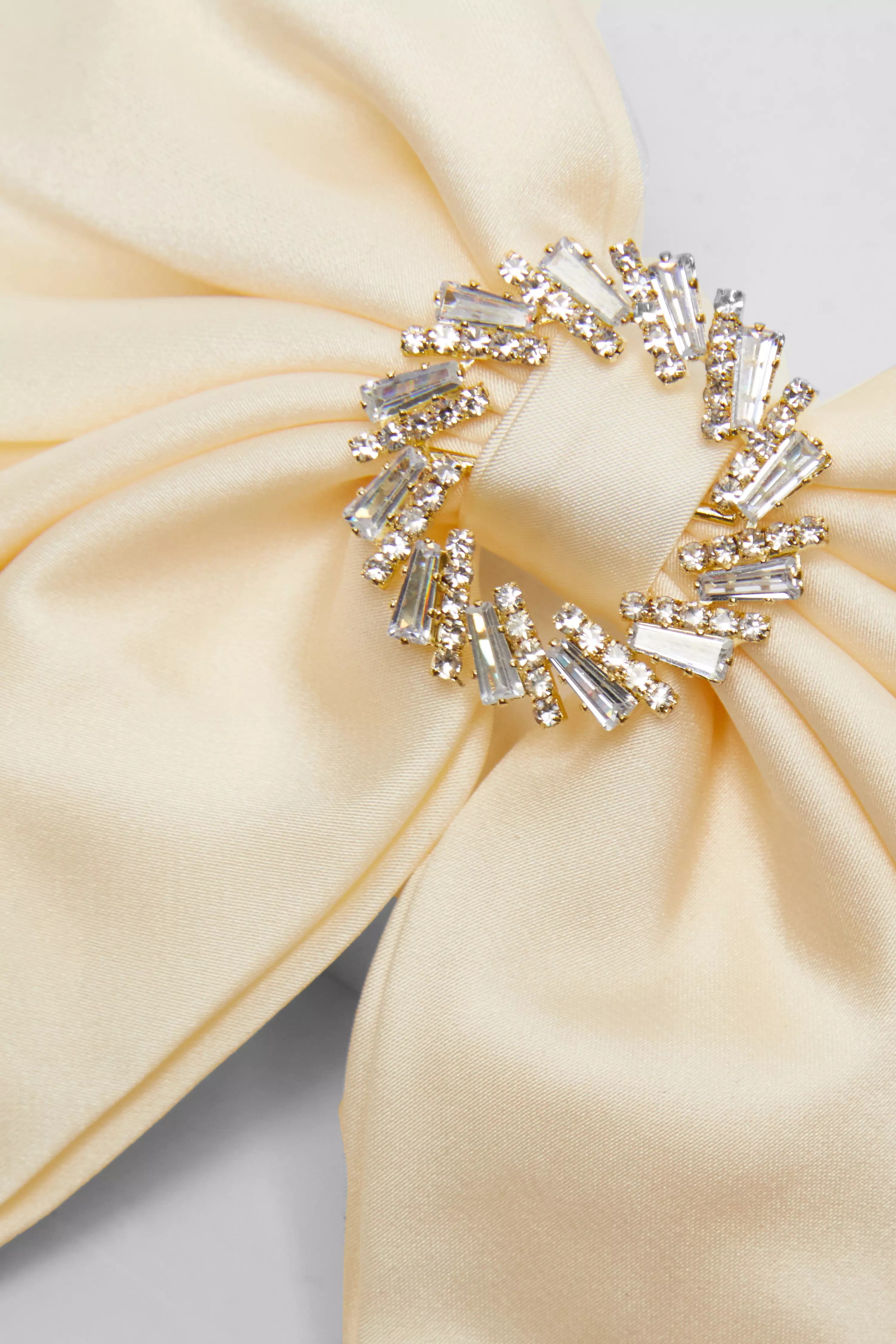 Cream Satin Embellished Hair Bow