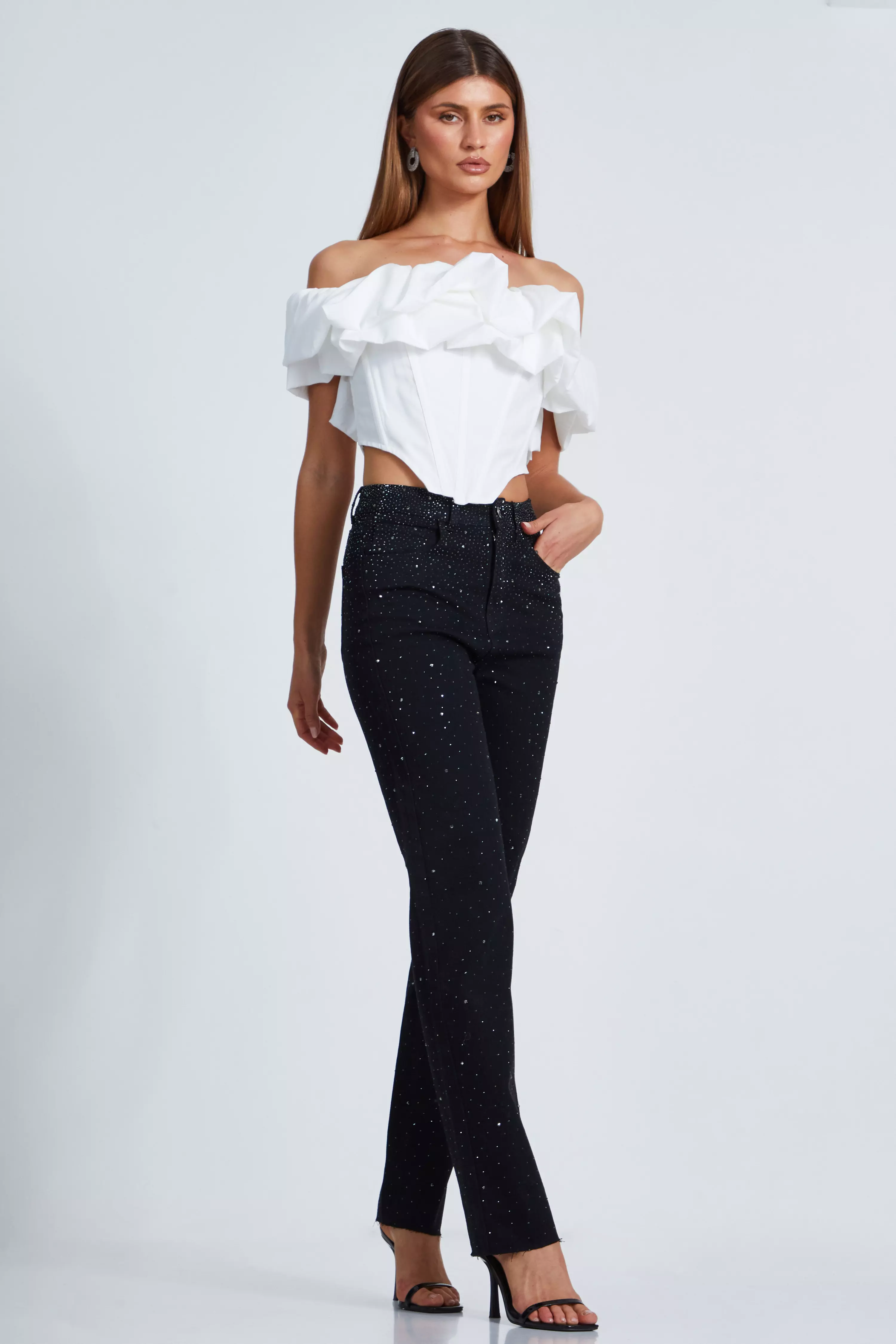 Black Embellished Wide Leg Jeans