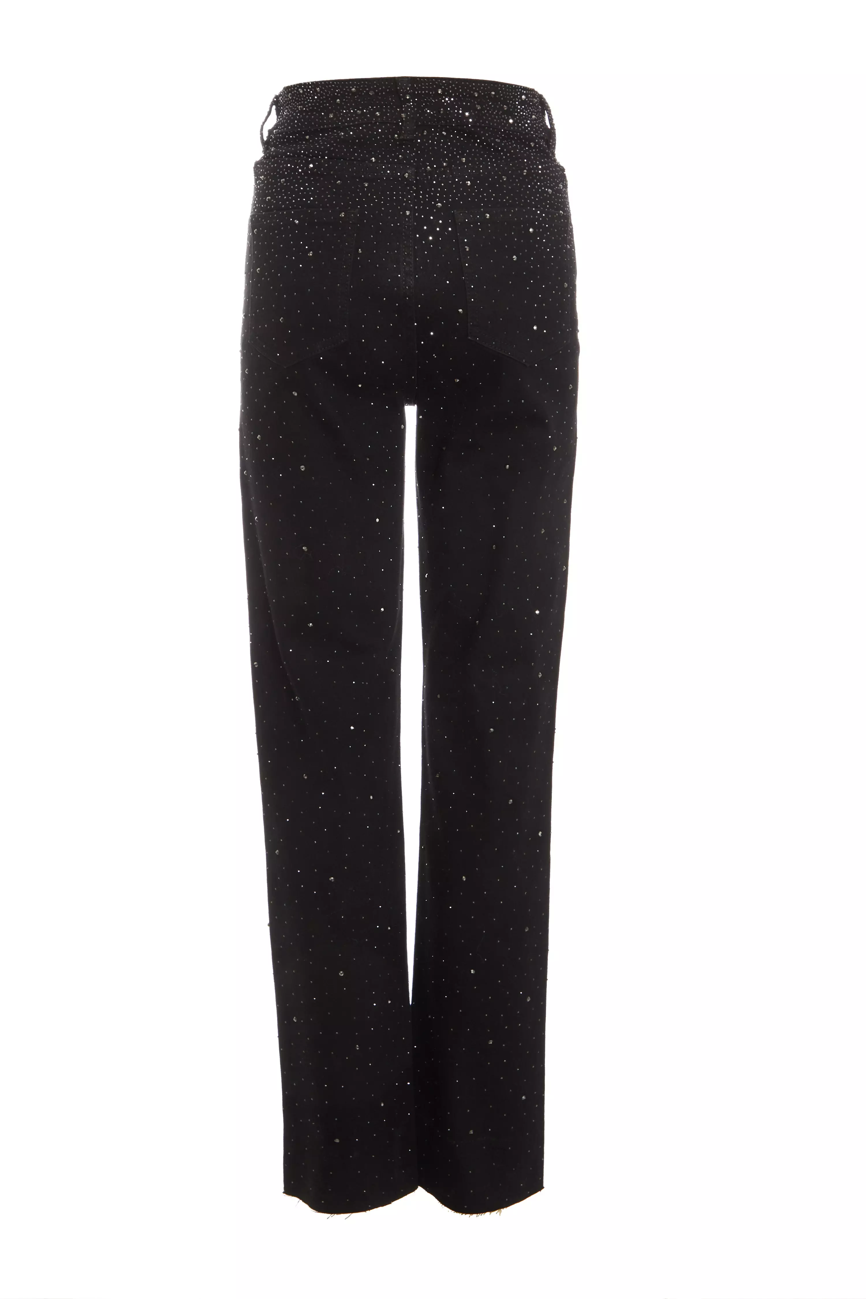 Black Embellished Wide Leg Jeans