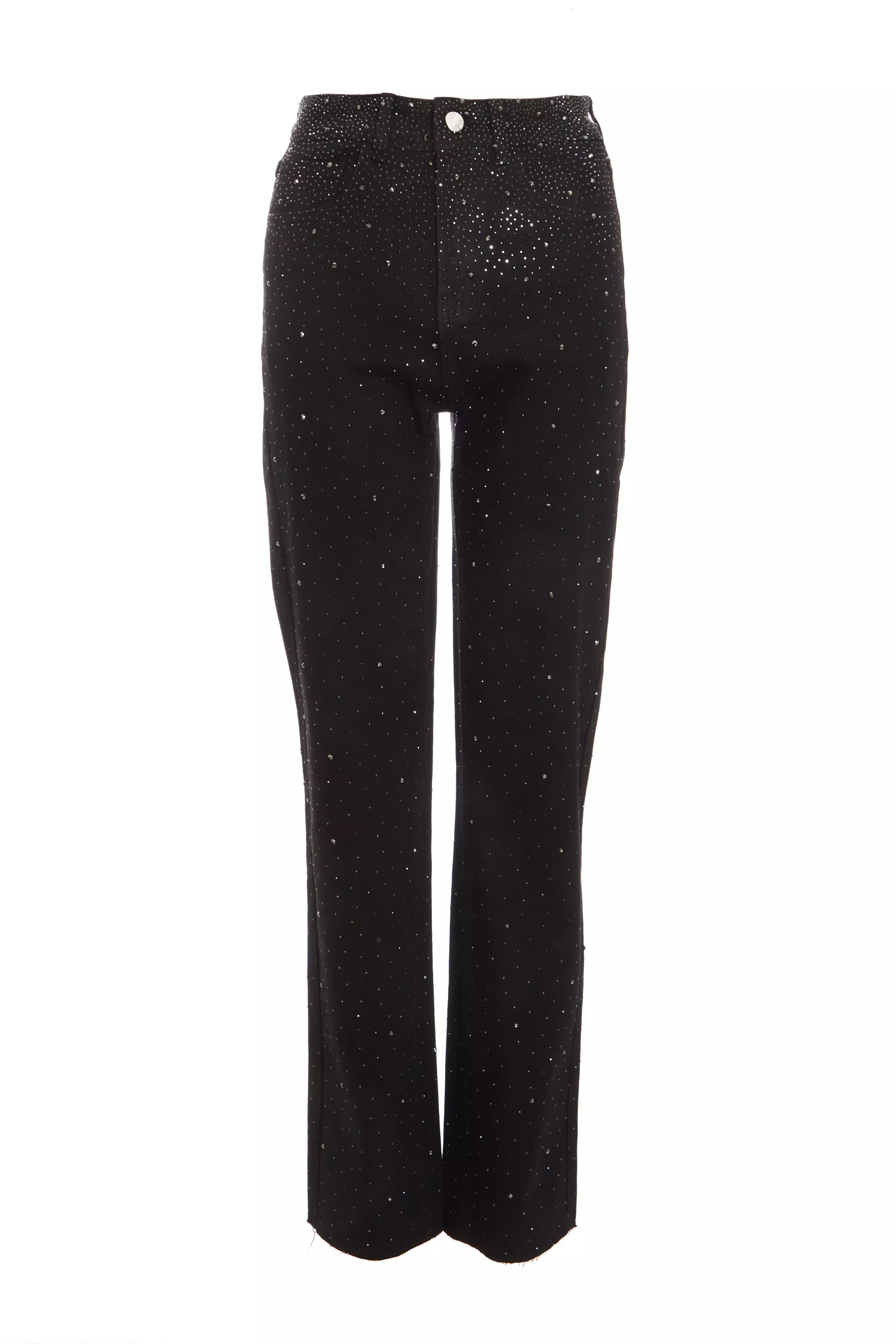 Black Embellished Wide Leg Jeans