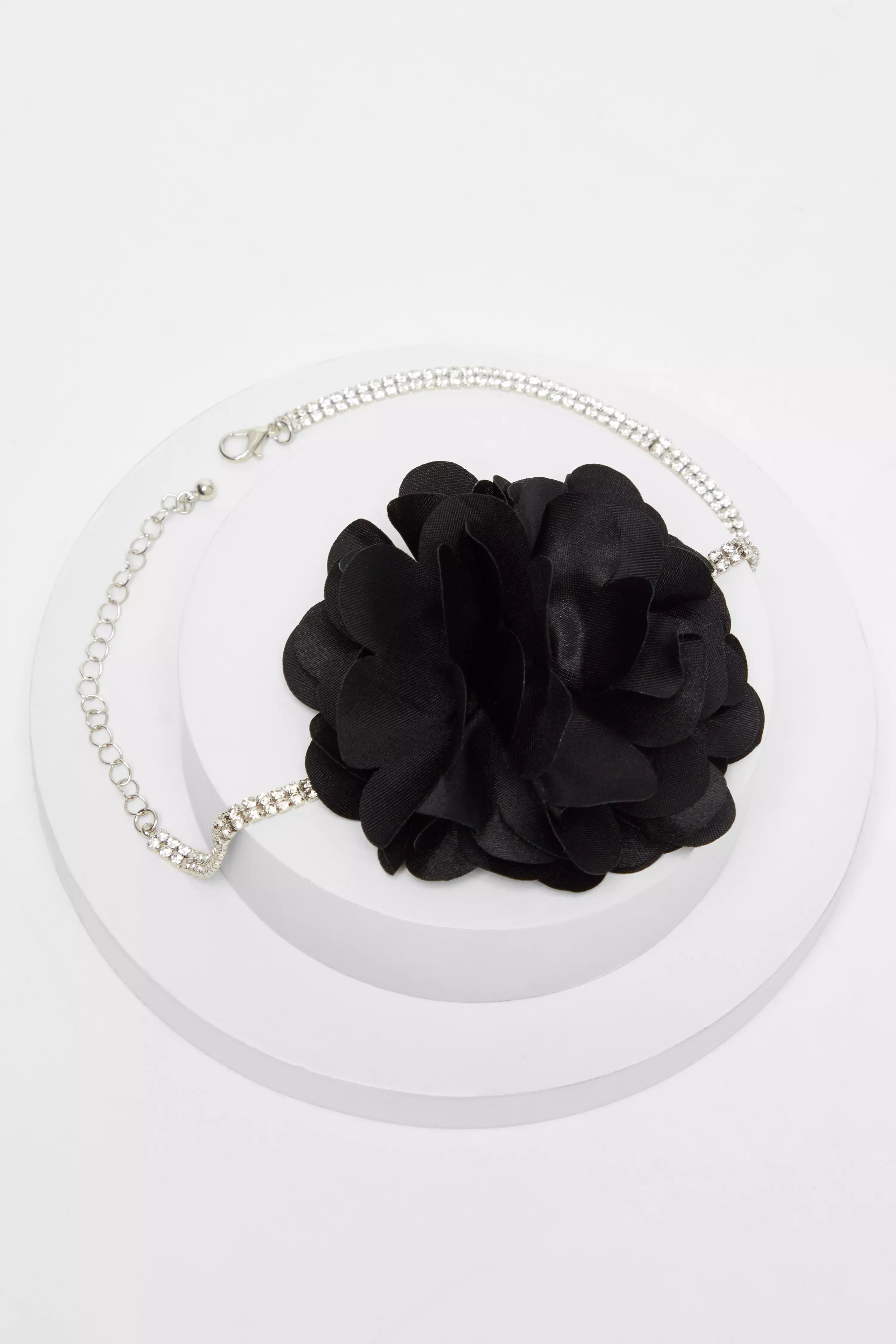 Black Corsage Diamante Choker Necklace