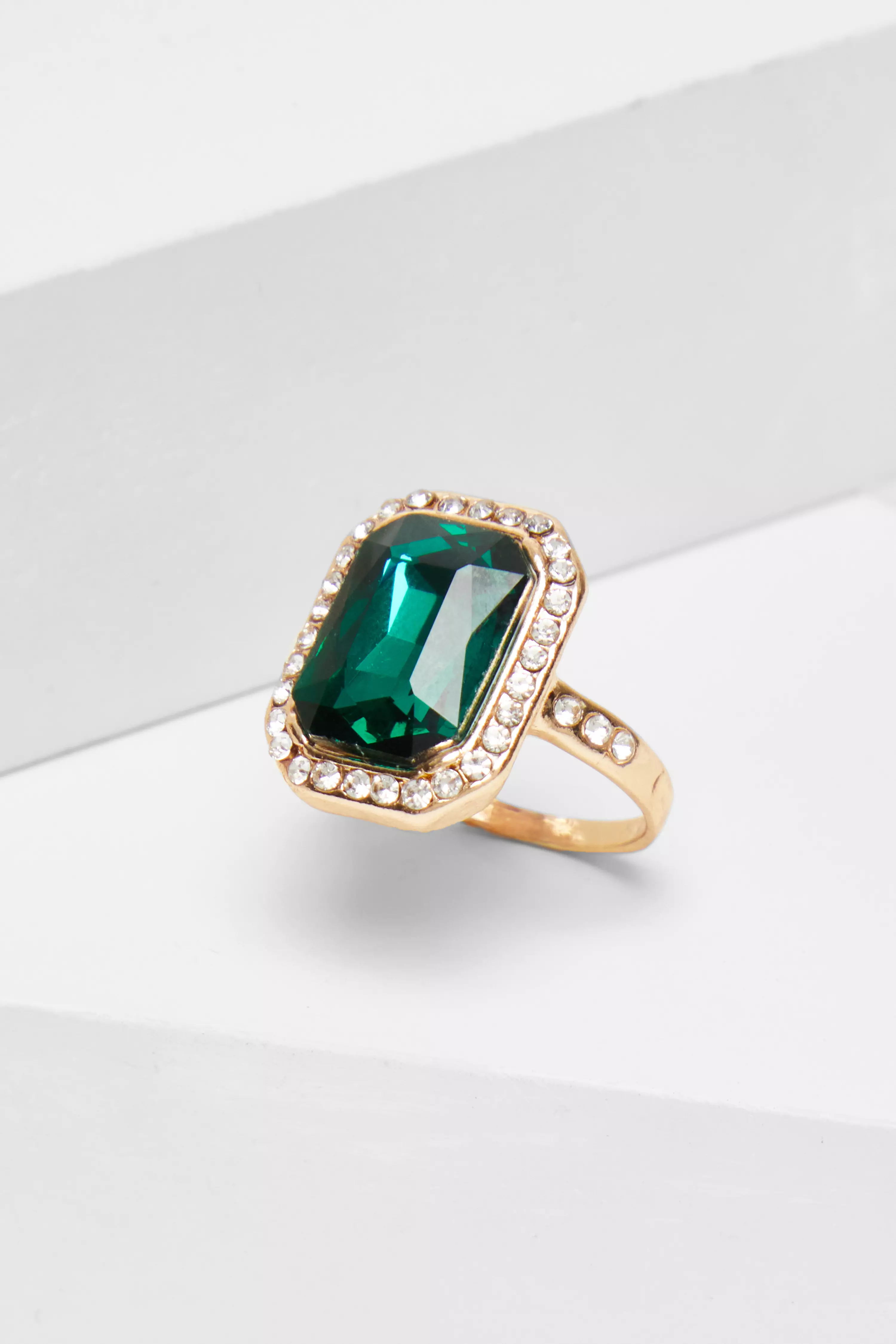 Green Navy Diamante Jewel Ring