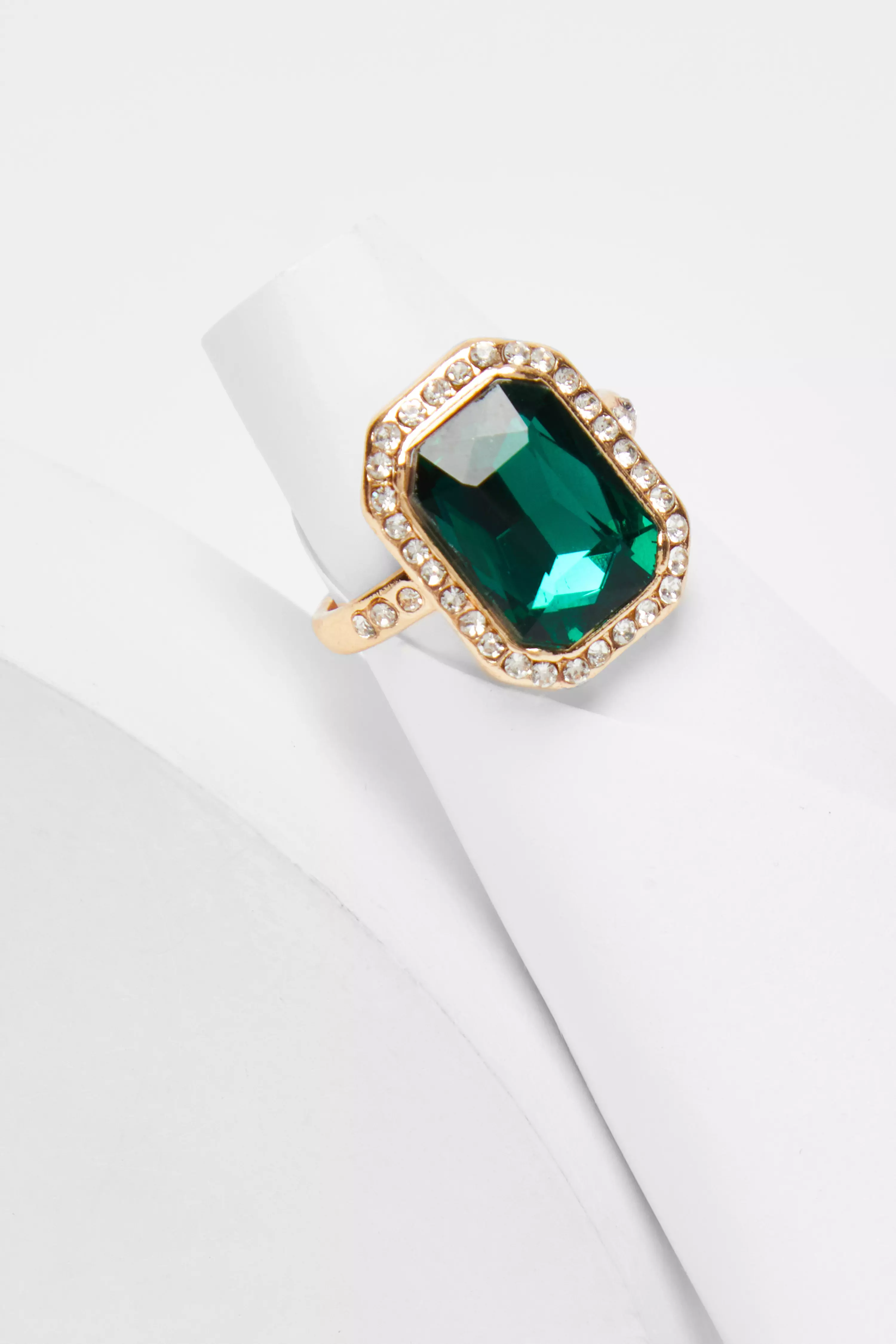 Green Navy Diamante Jewel Ring