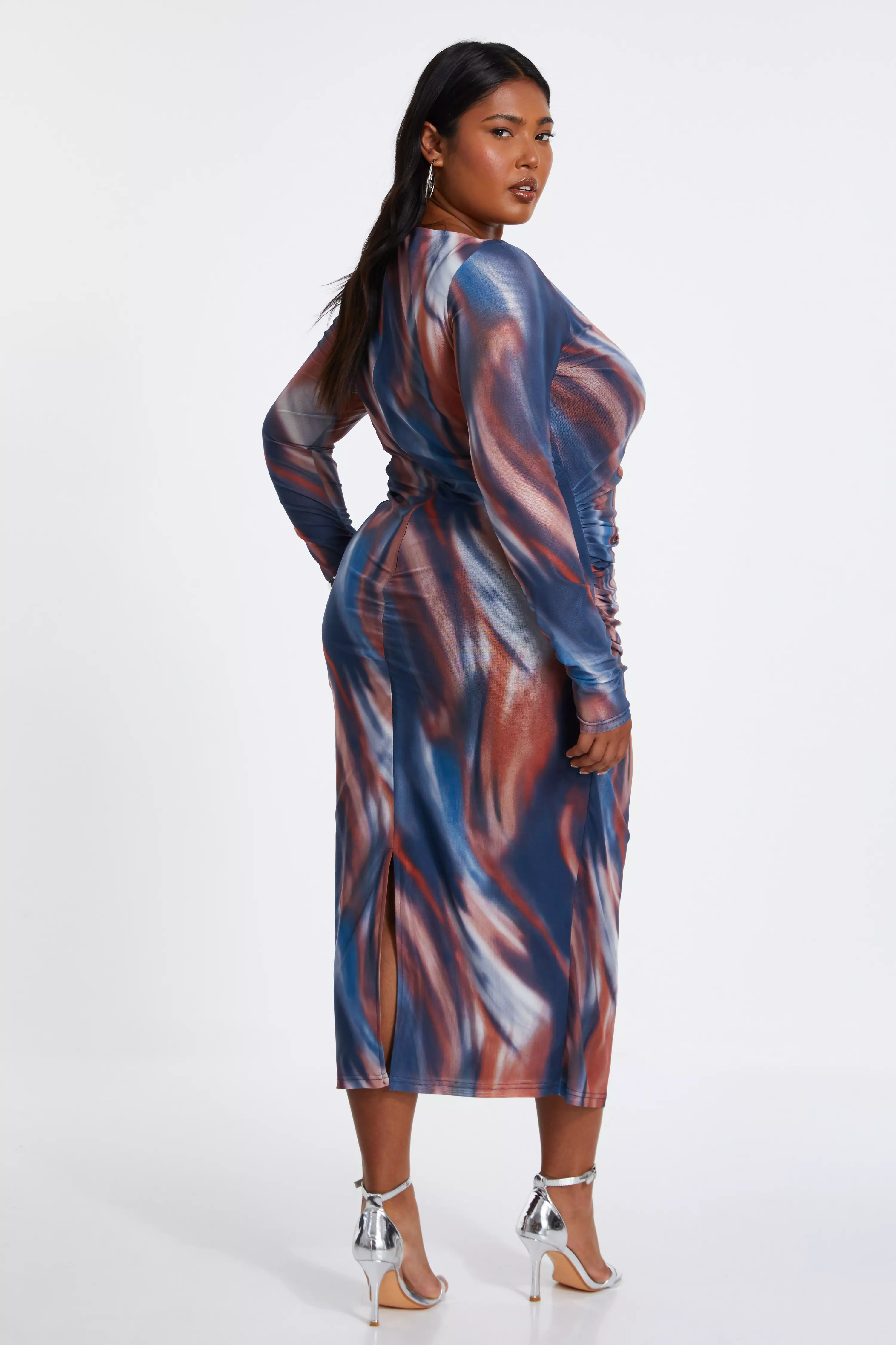 Curve Dark Blue Marble Print Midaxi Dress