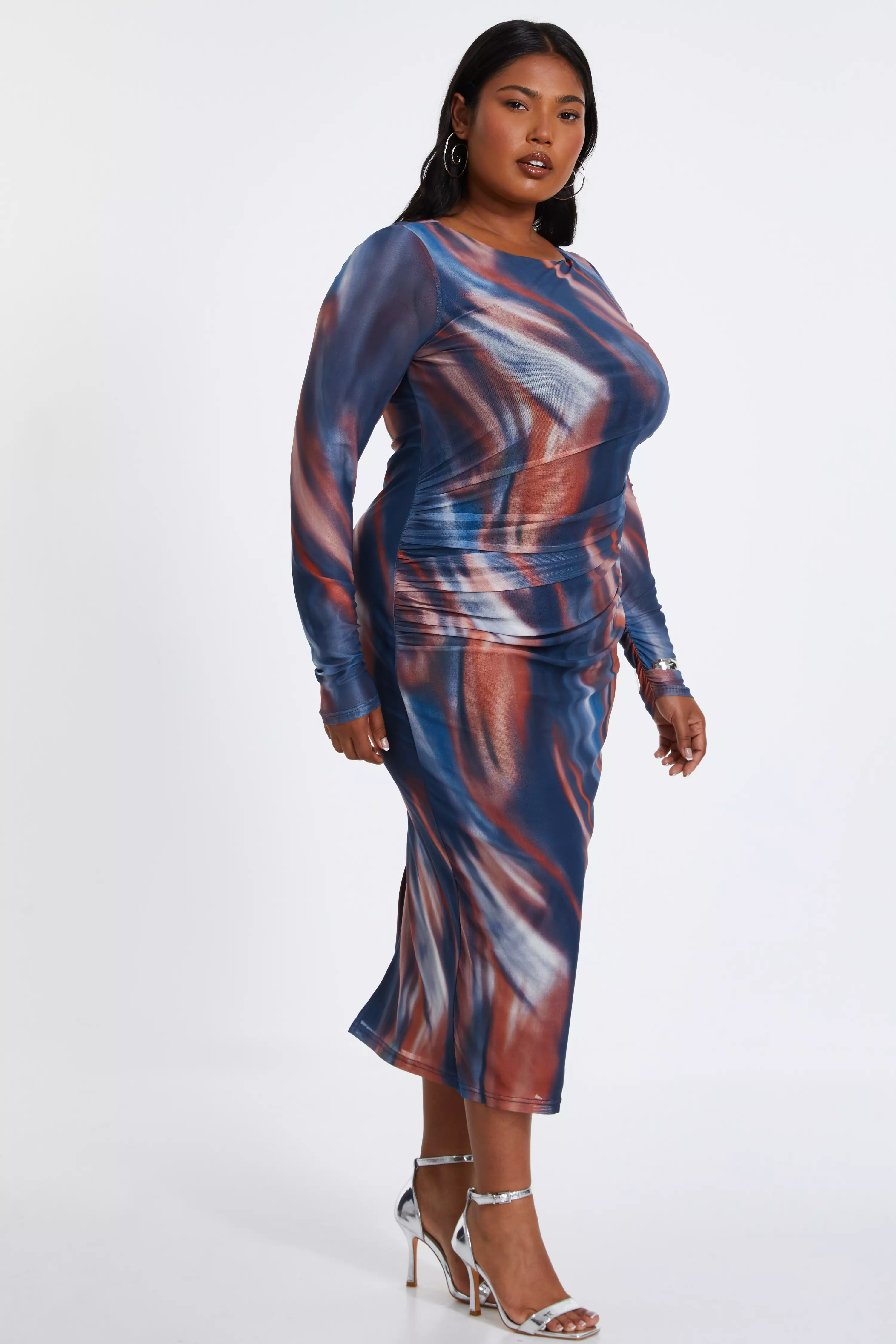 Curve Dark Blue Marble Print Midaxi Dress