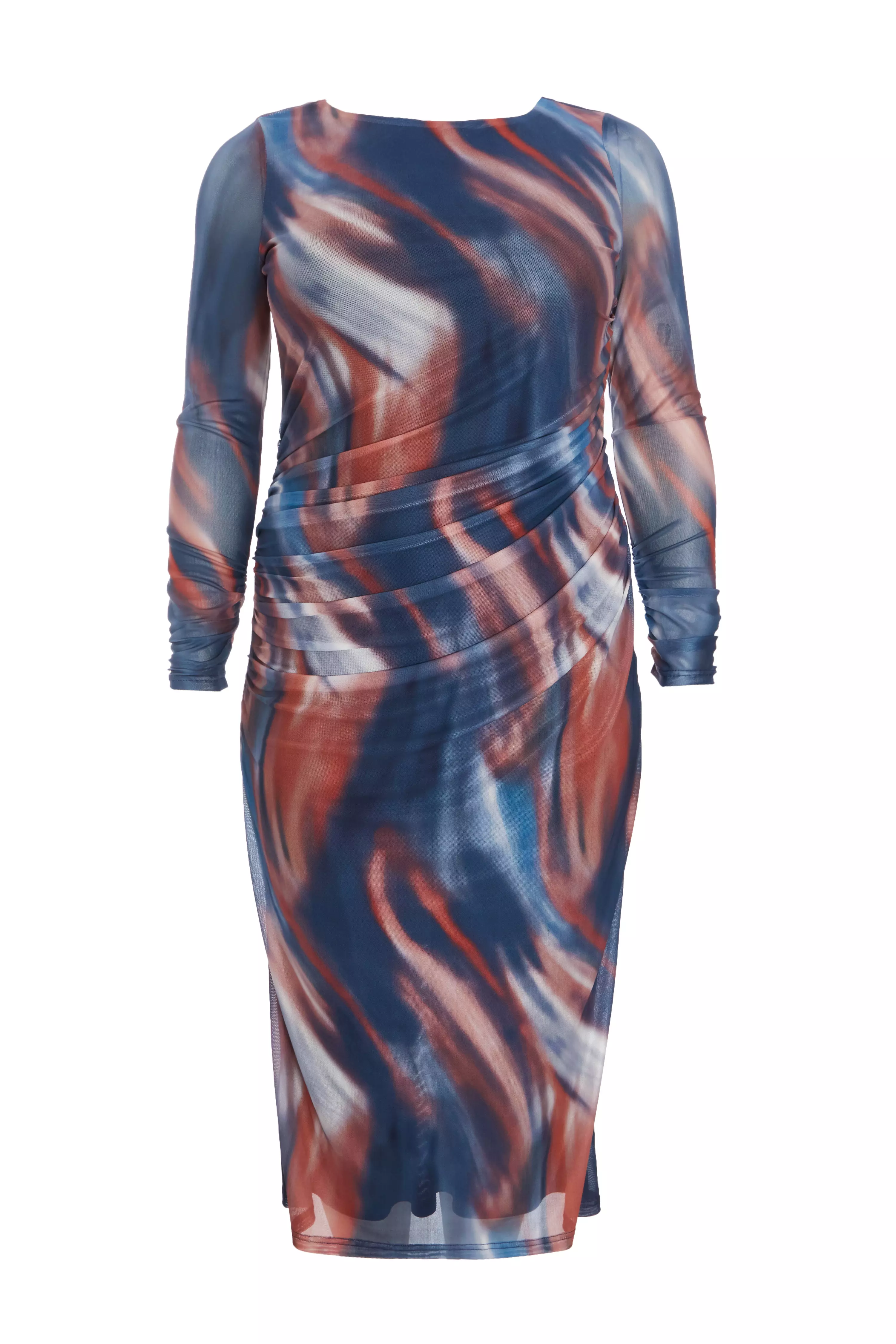 Curve Dark Blue Marble Print Midaxi Dress