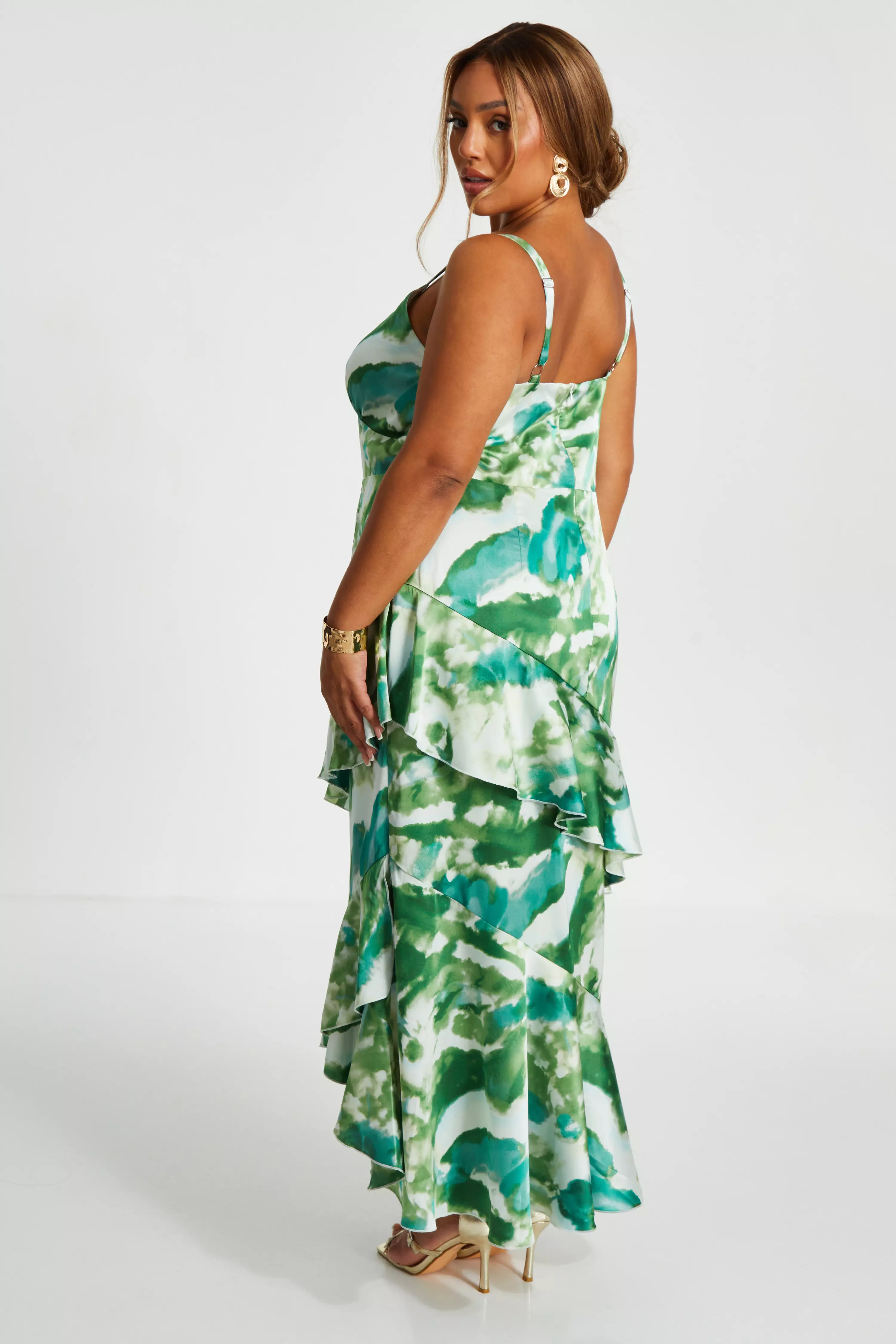 Curve Green Marble Print Midaxi Dress