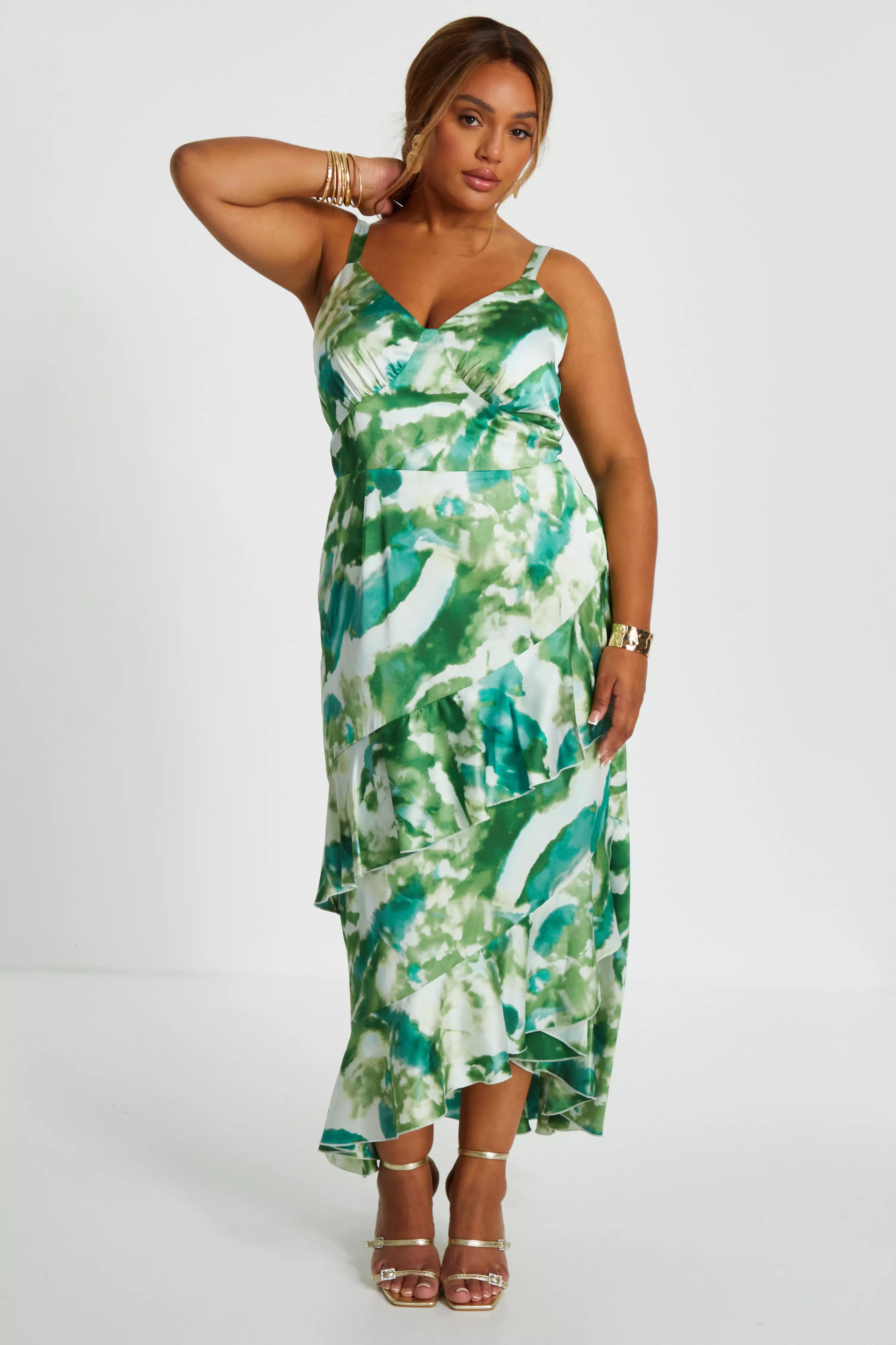 Curve Green Marble Print Midaxi Dress