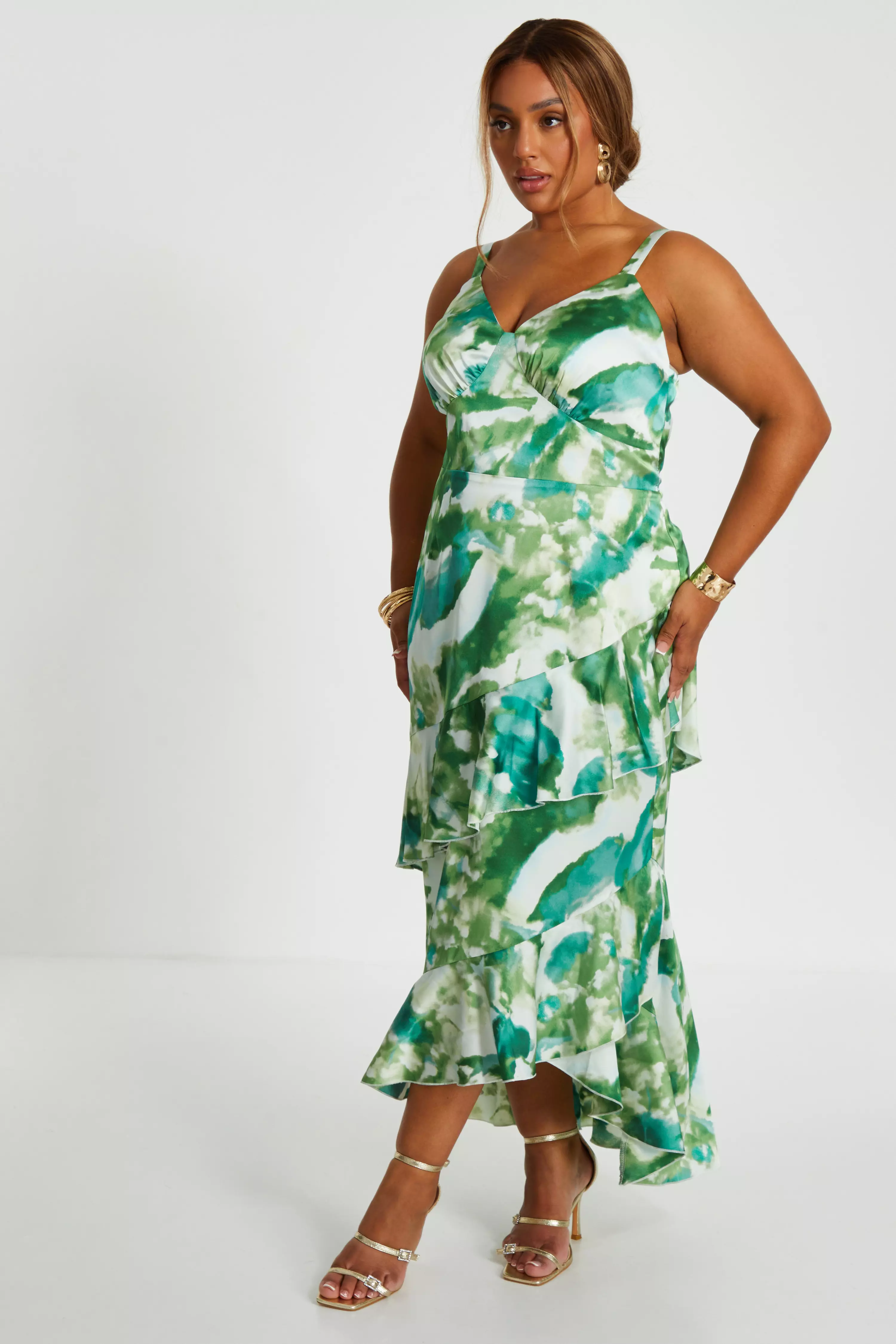 Curve Green Marble Print Midaxi Dress