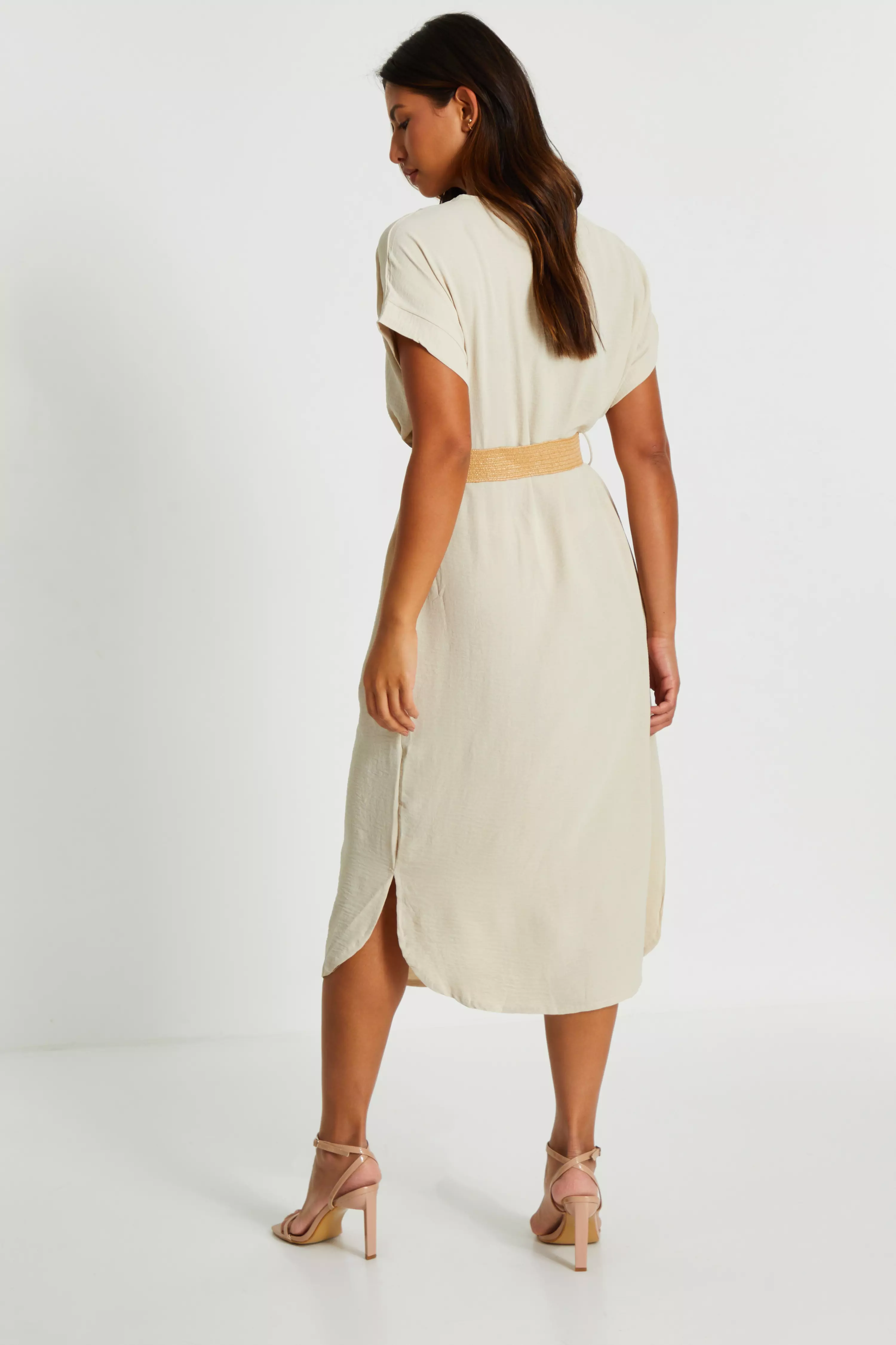 Stone Belted Midi Shirt Dress