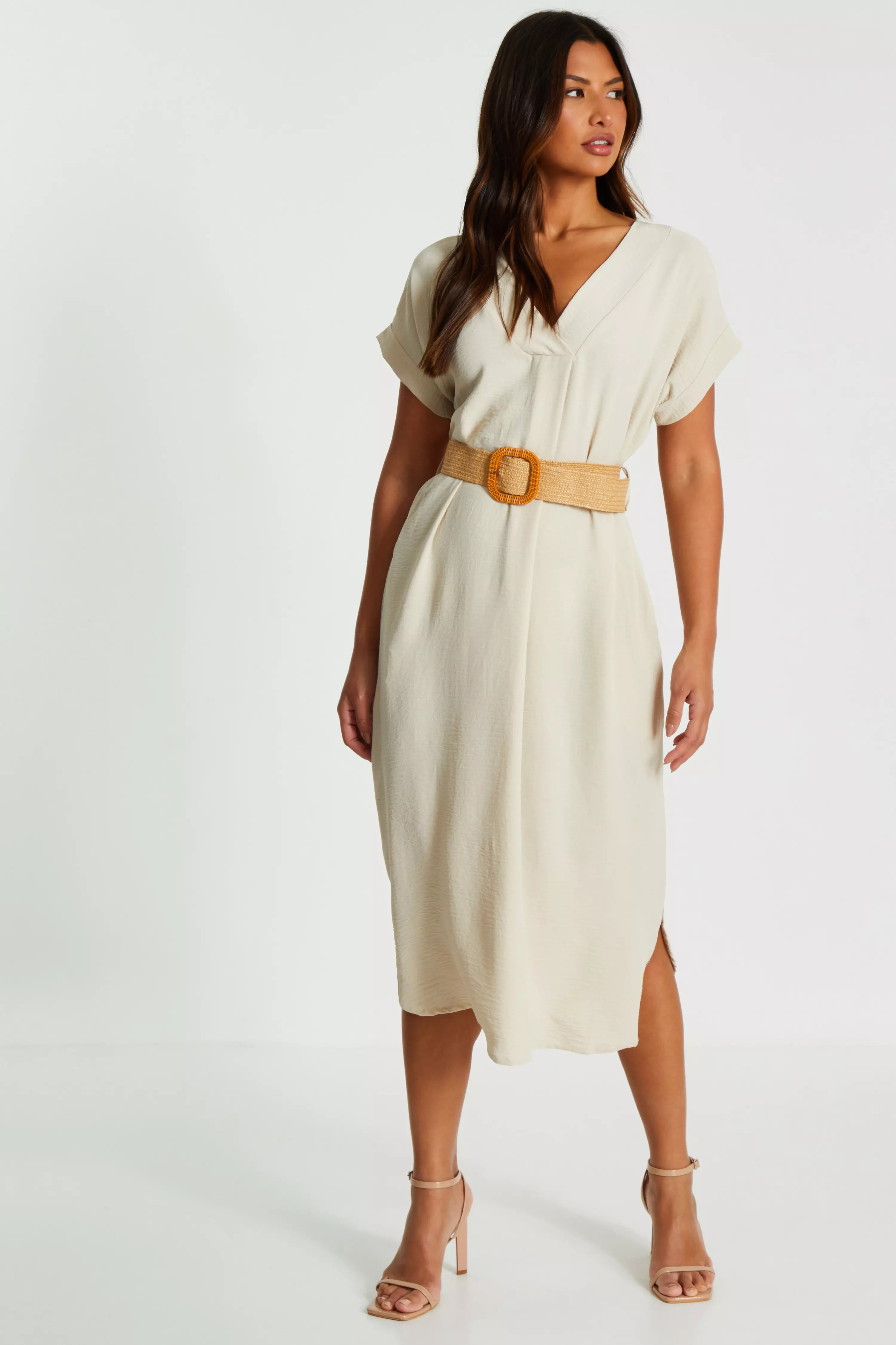 Stone Belted Midi Shirt Dress