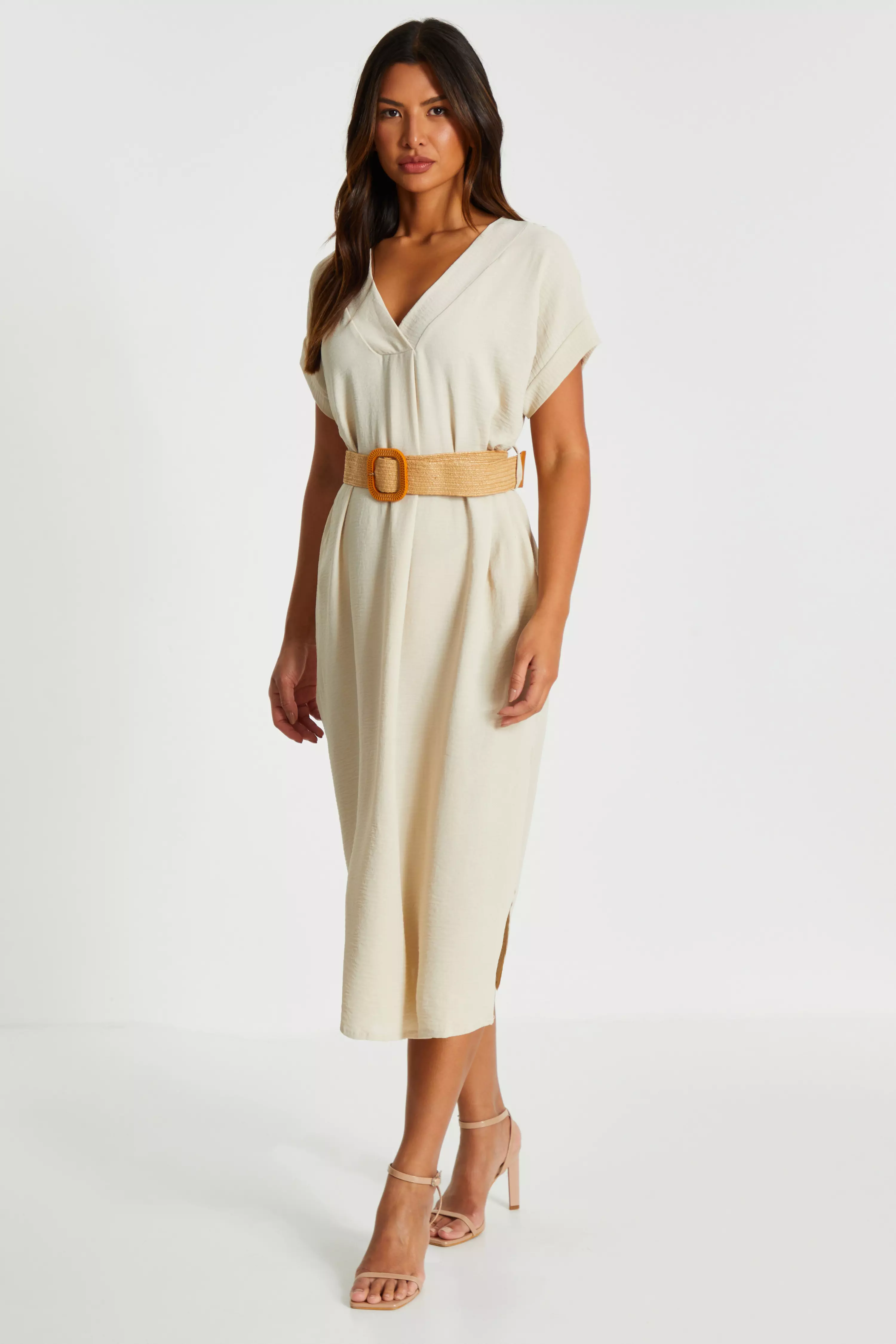 Stone Belted Midi Shirt Dress