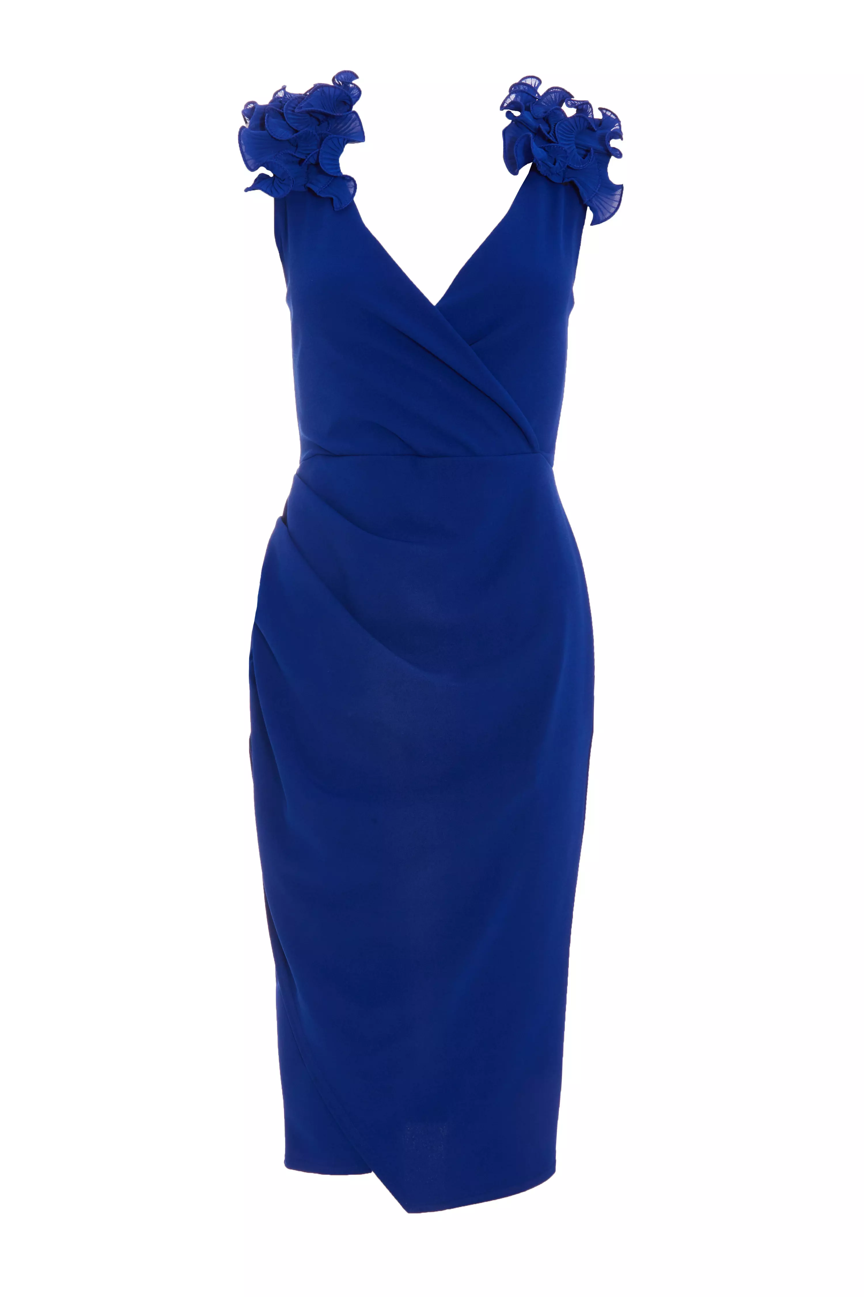 Royal Blue Ruffle Wrap Midi Dress