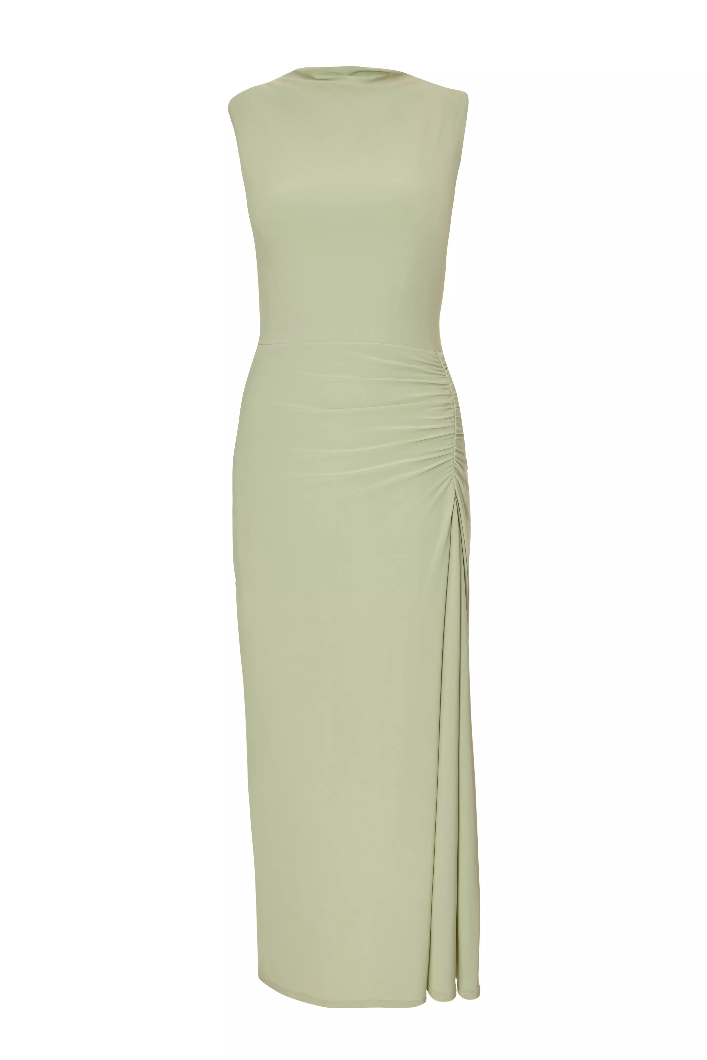 Sage Ruched Bodycon Midaxi Dress