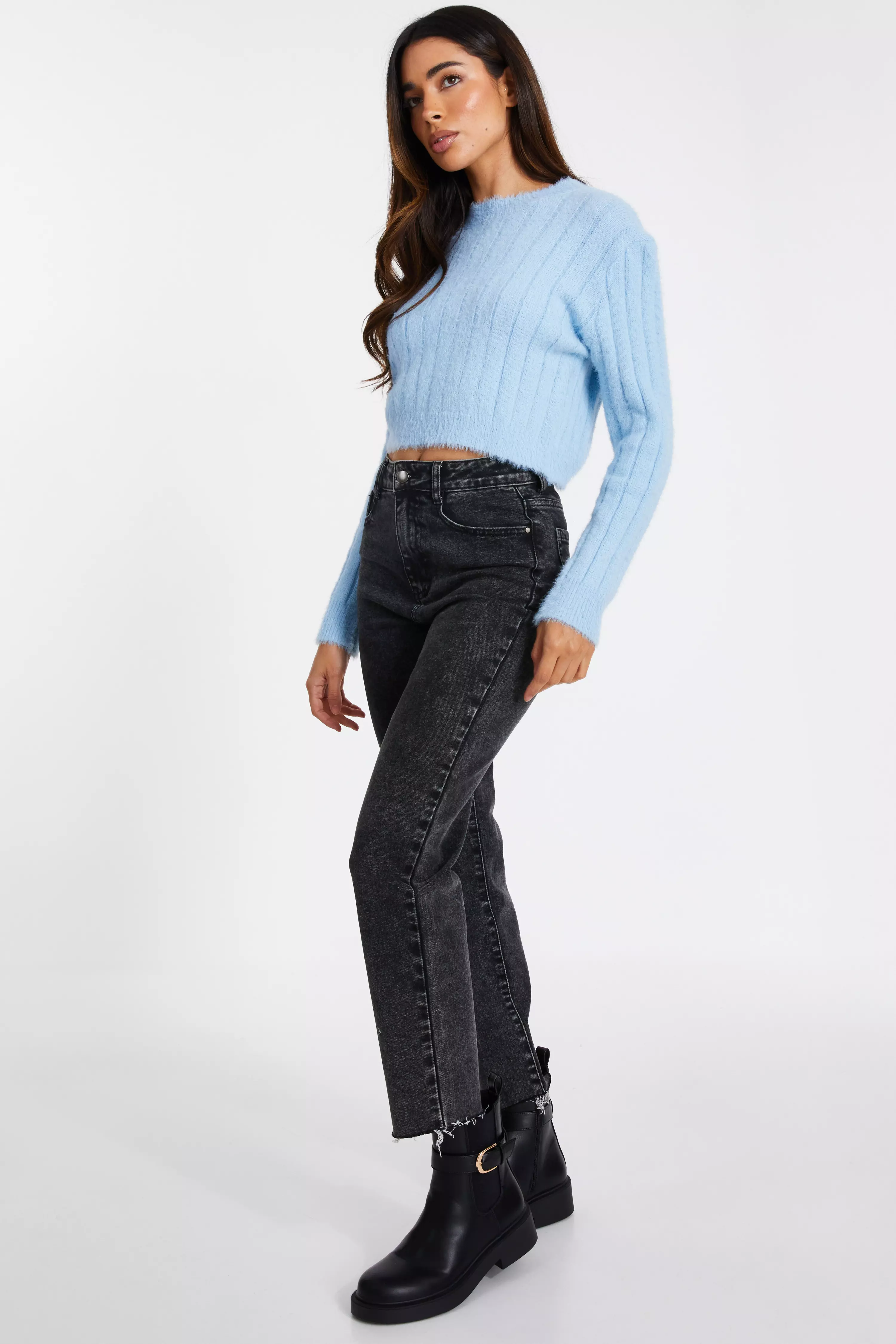 Blue Knitted Cropped Jumper