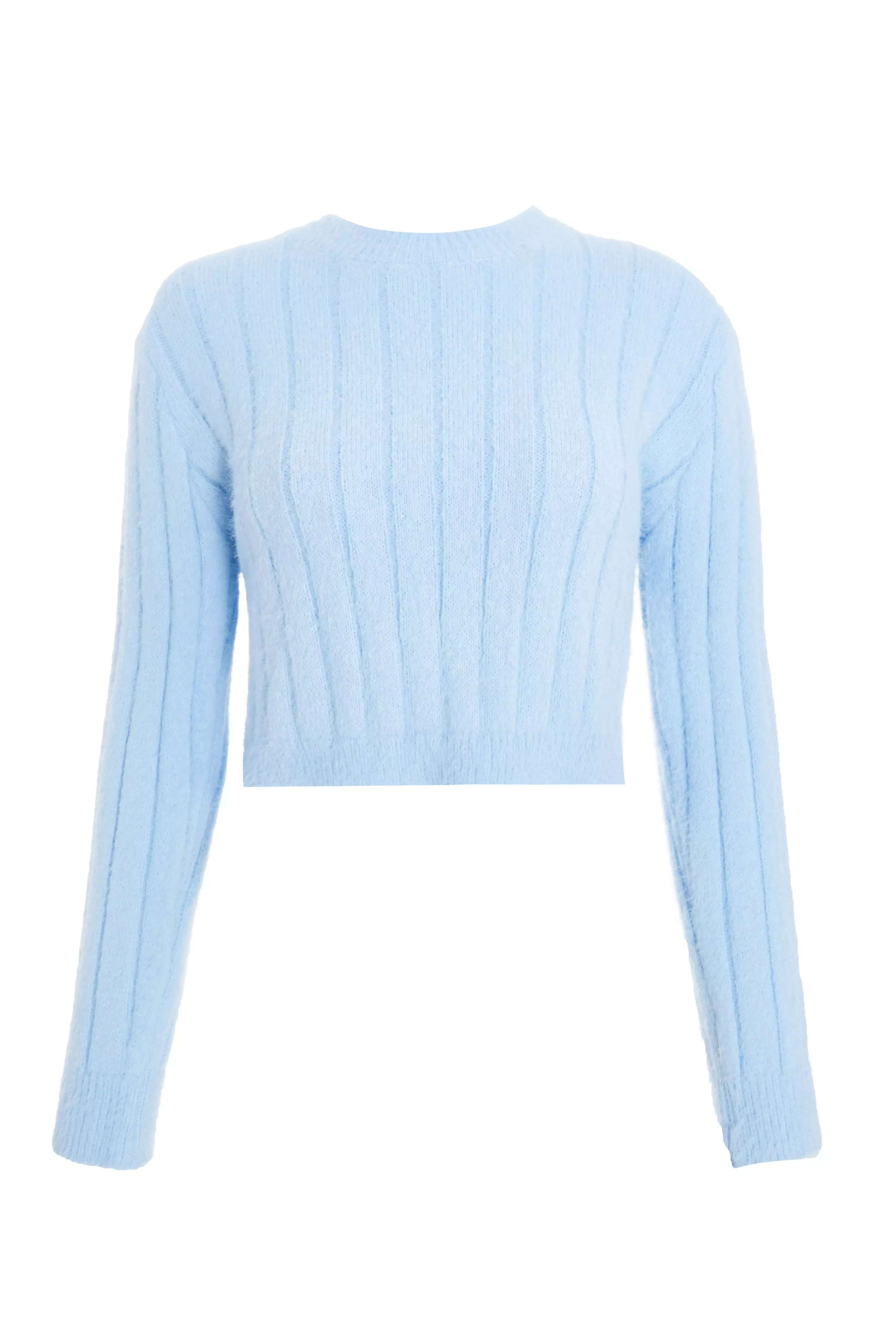 Blue Knitted Cropped Jumper