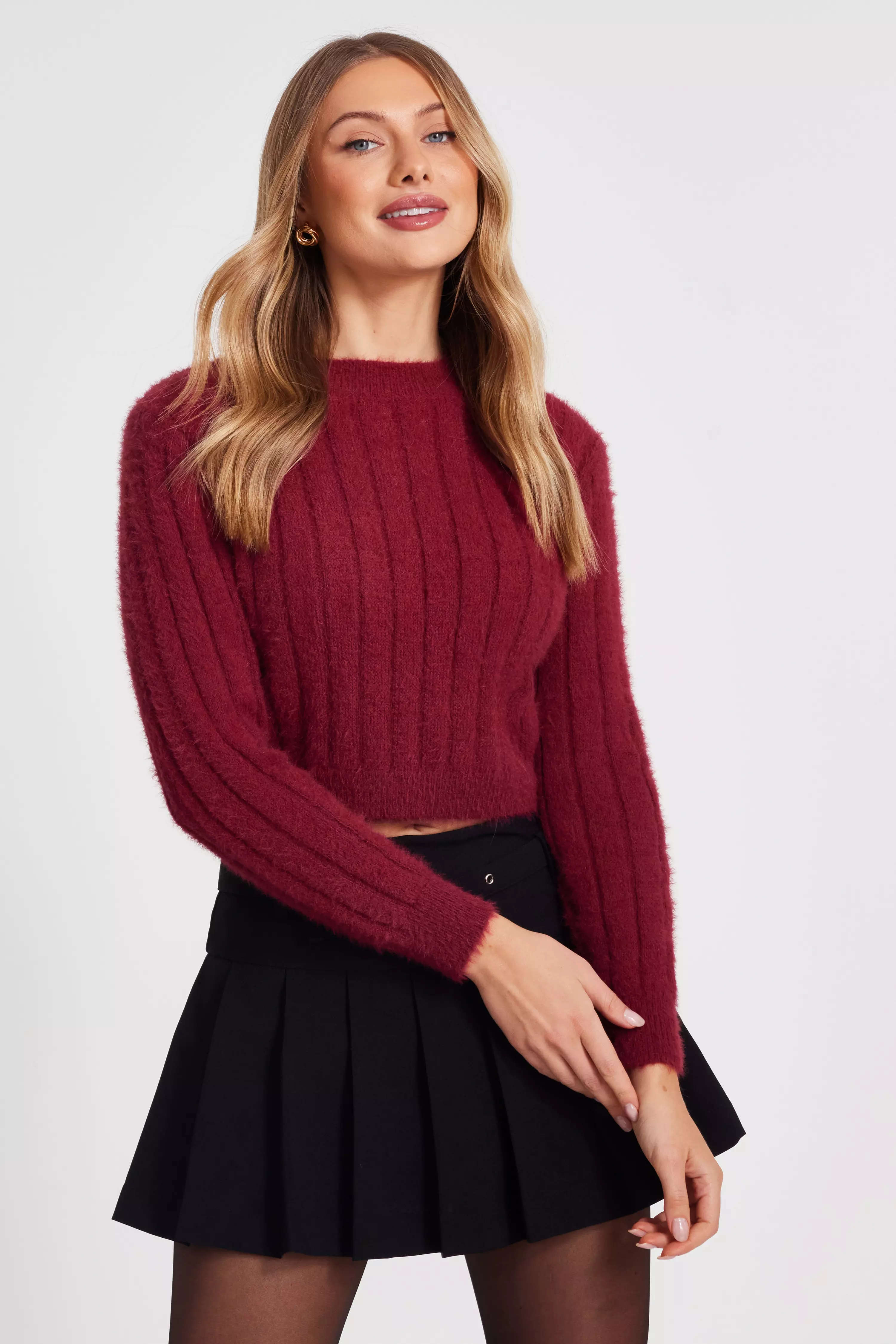 Dark Red Knit Cropped Jumper