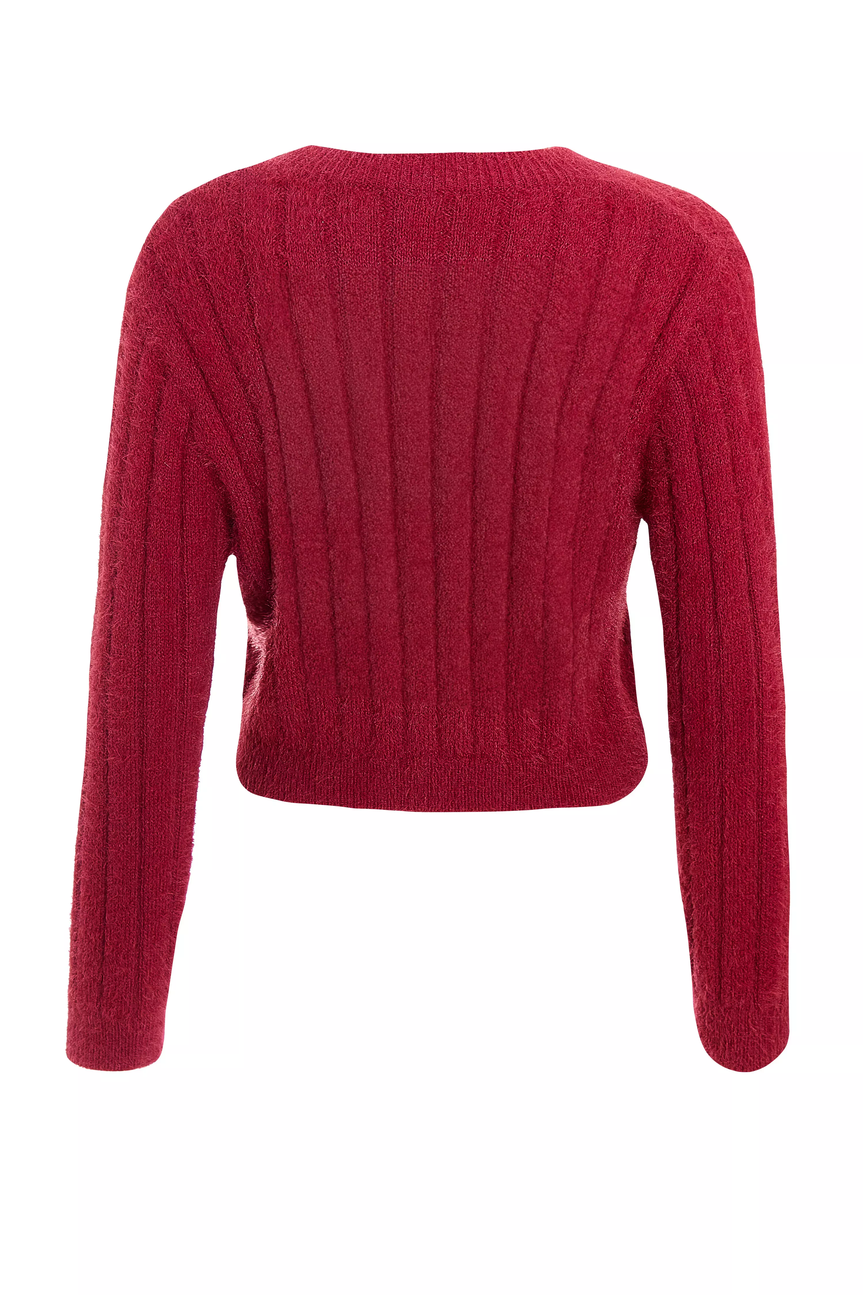 Dark Red Fluffy Knit Jumper