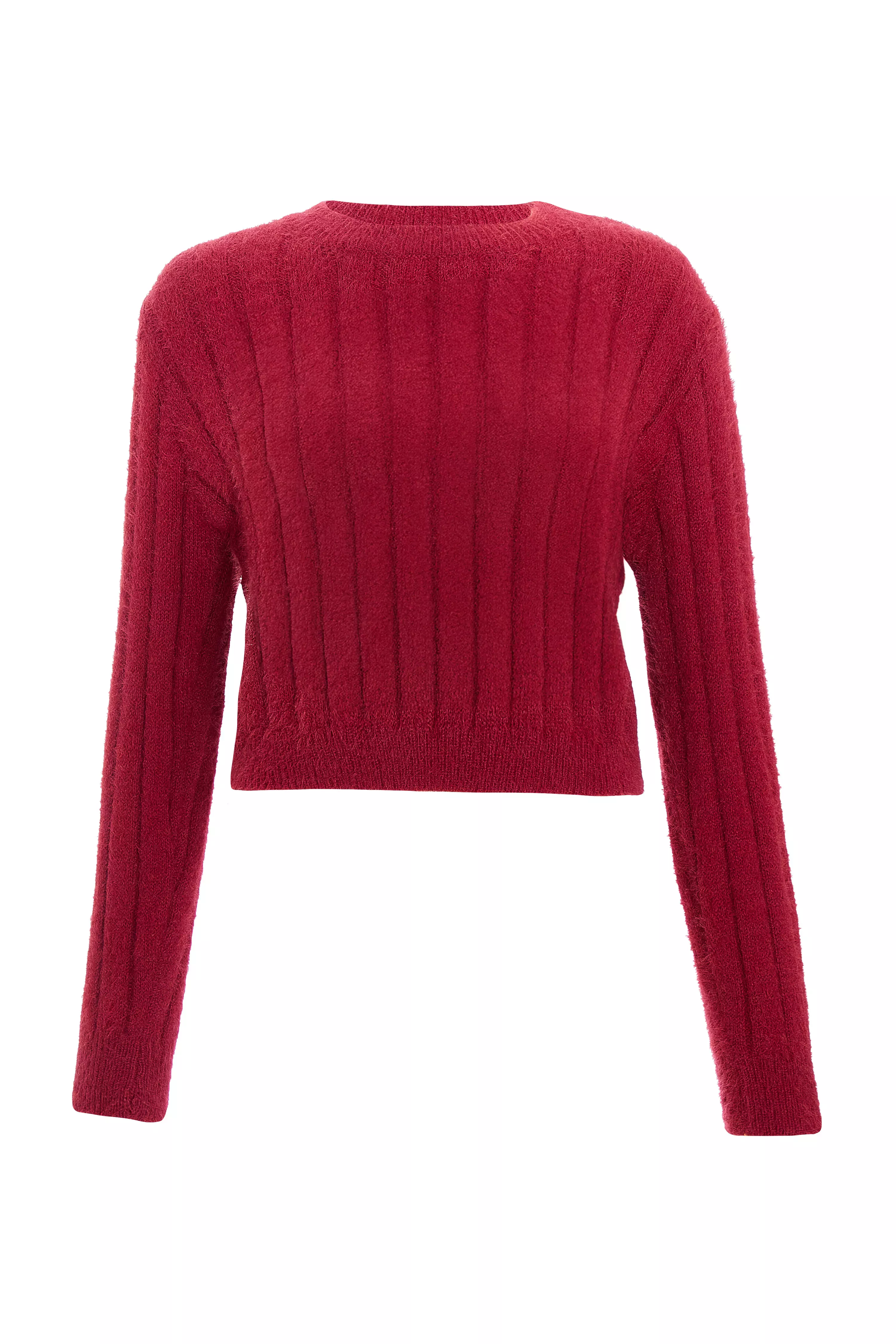 Dark Red Fluffy Knit Jumper