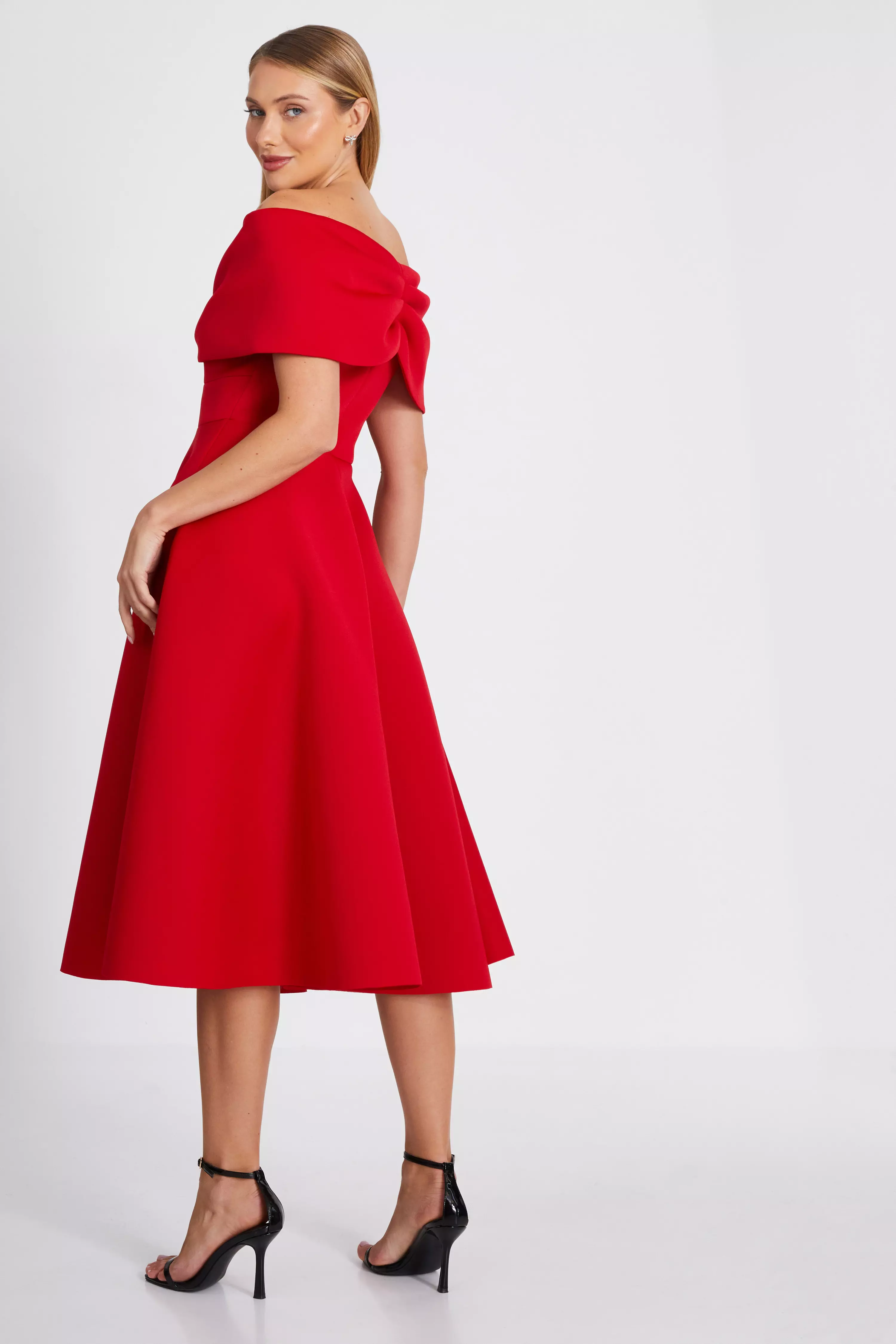 Red Bardot Skater Midi Dress