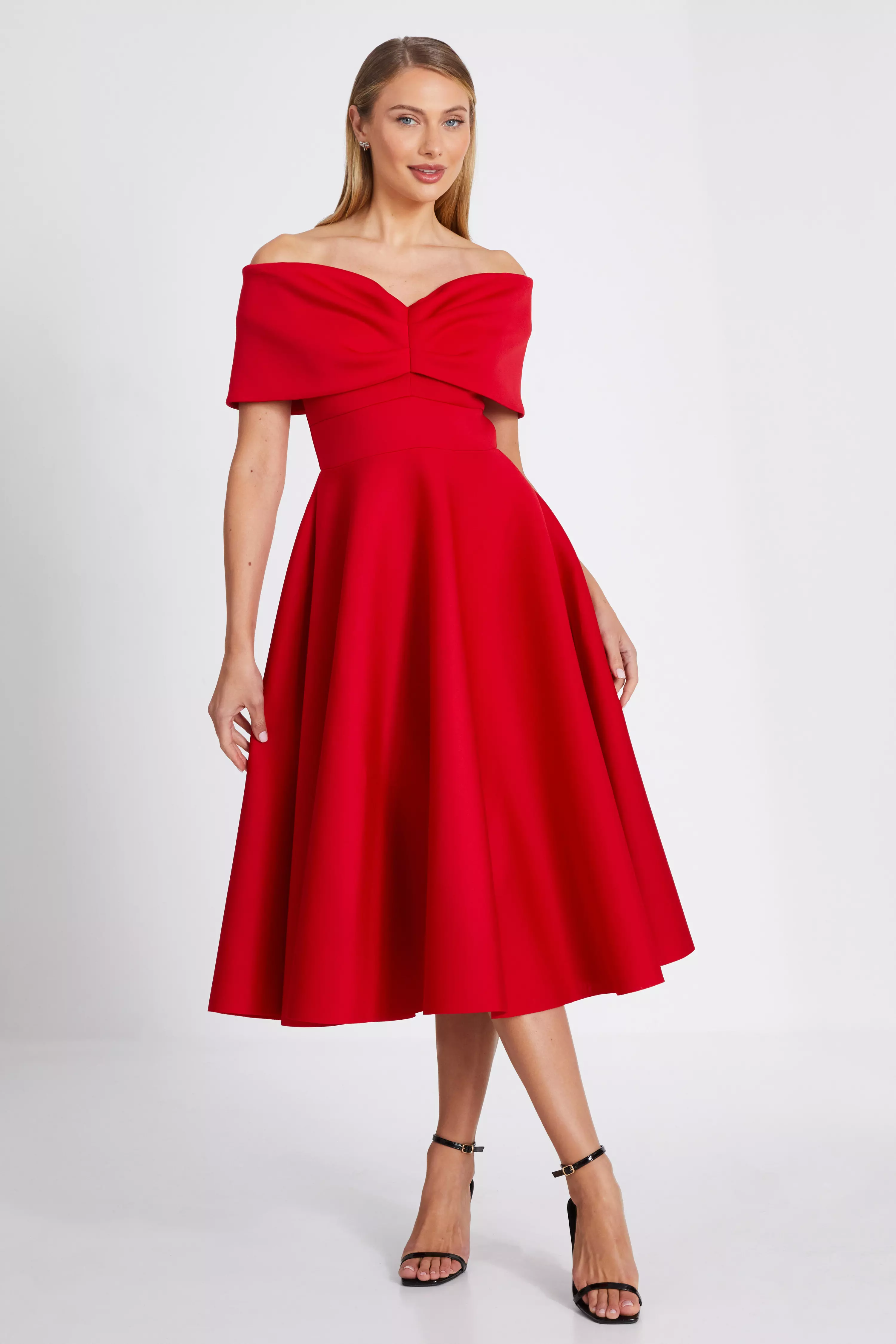Red Bardot Skater Midi Dress