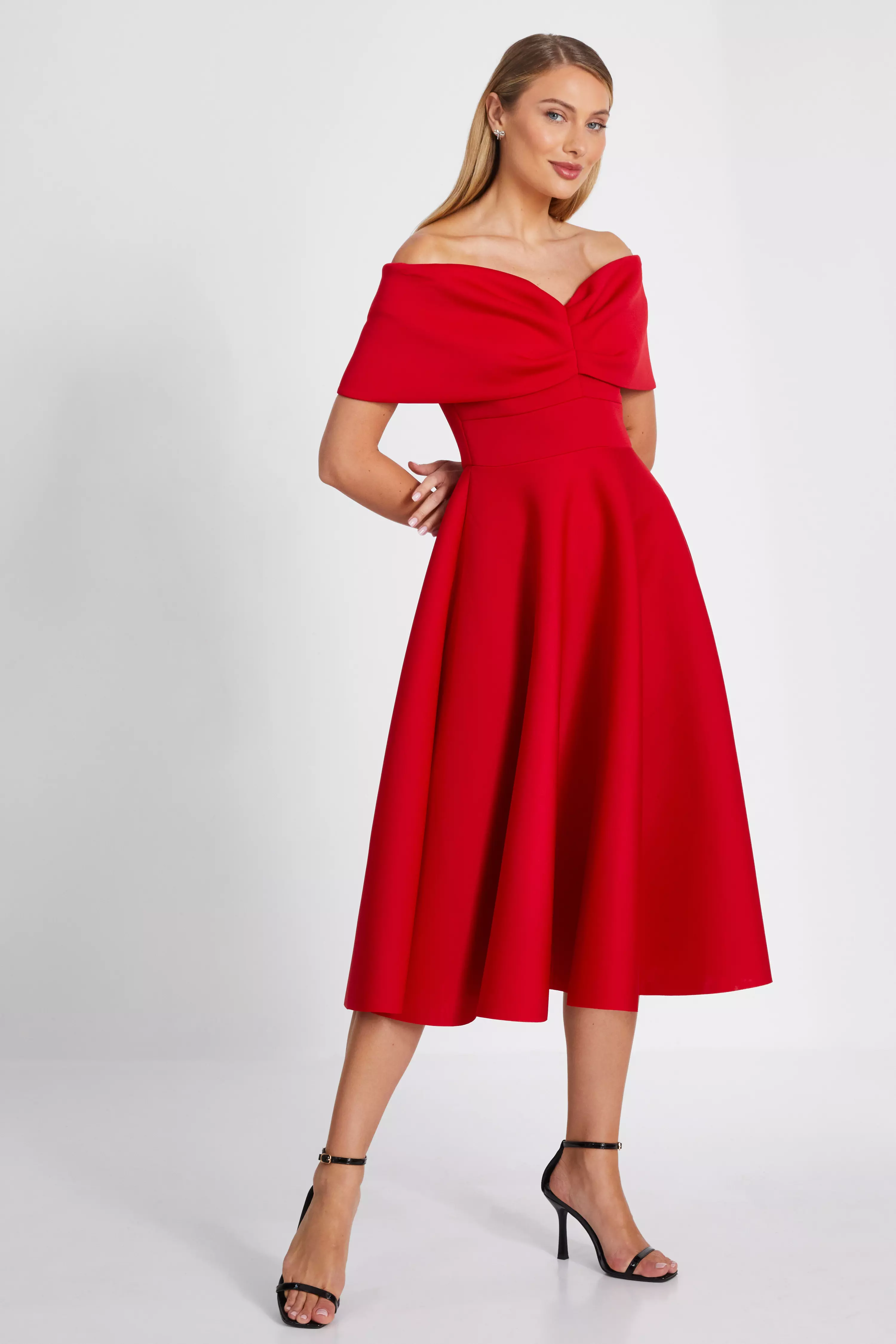 Red Bardot Skater Midi Dress