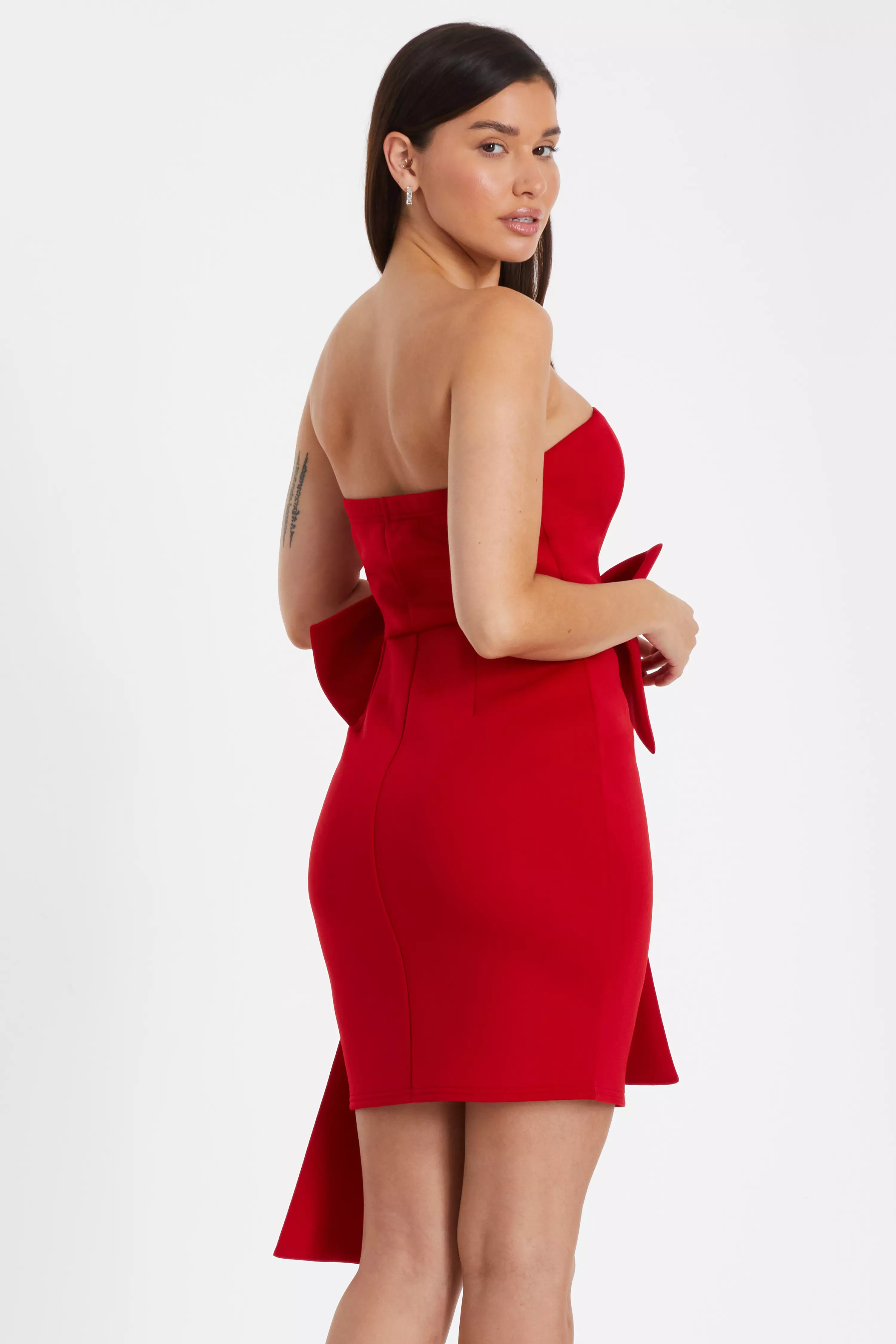 Red Bow Strapless Bodycon Dress