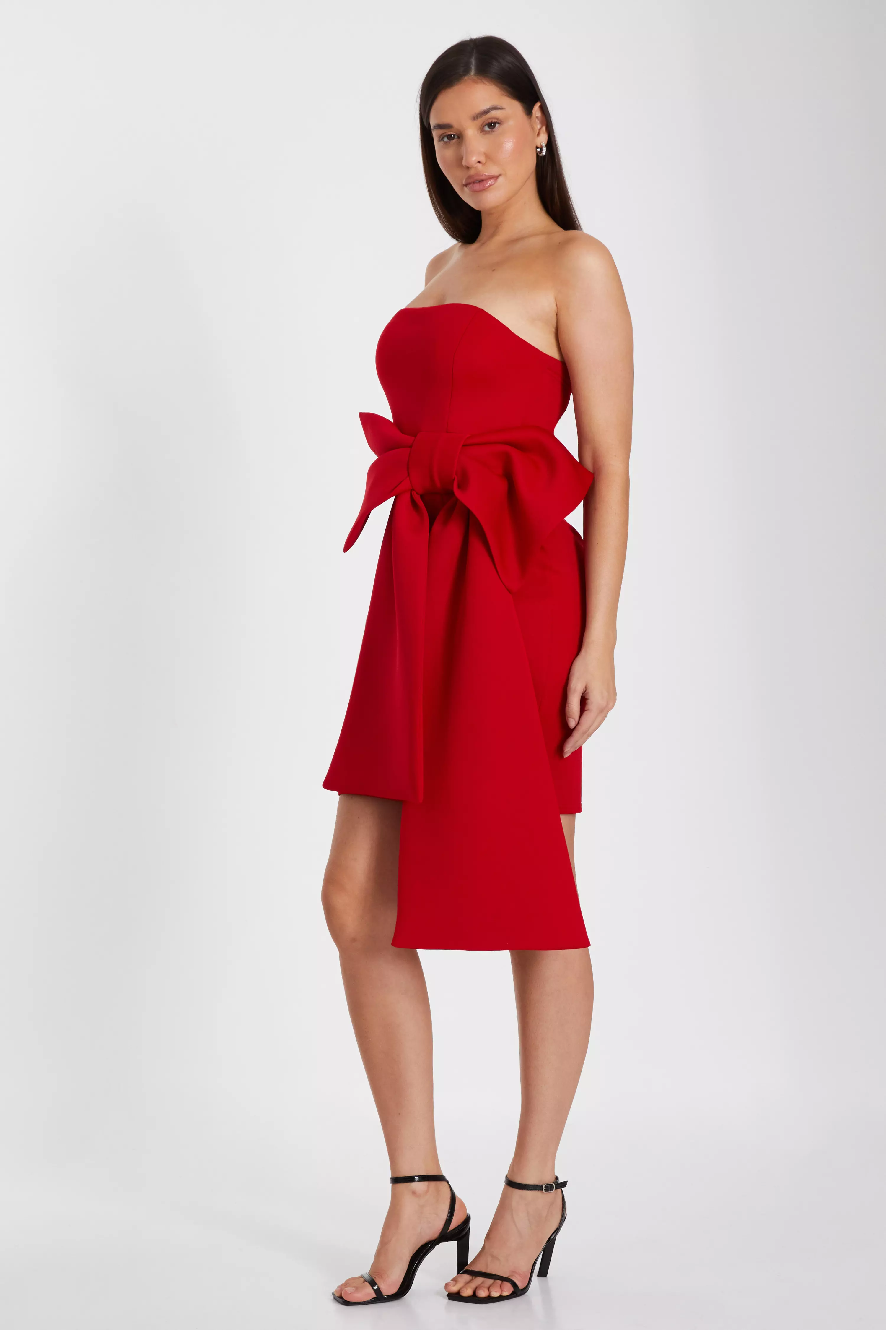 Red Bow Strapless Bodycon Dress