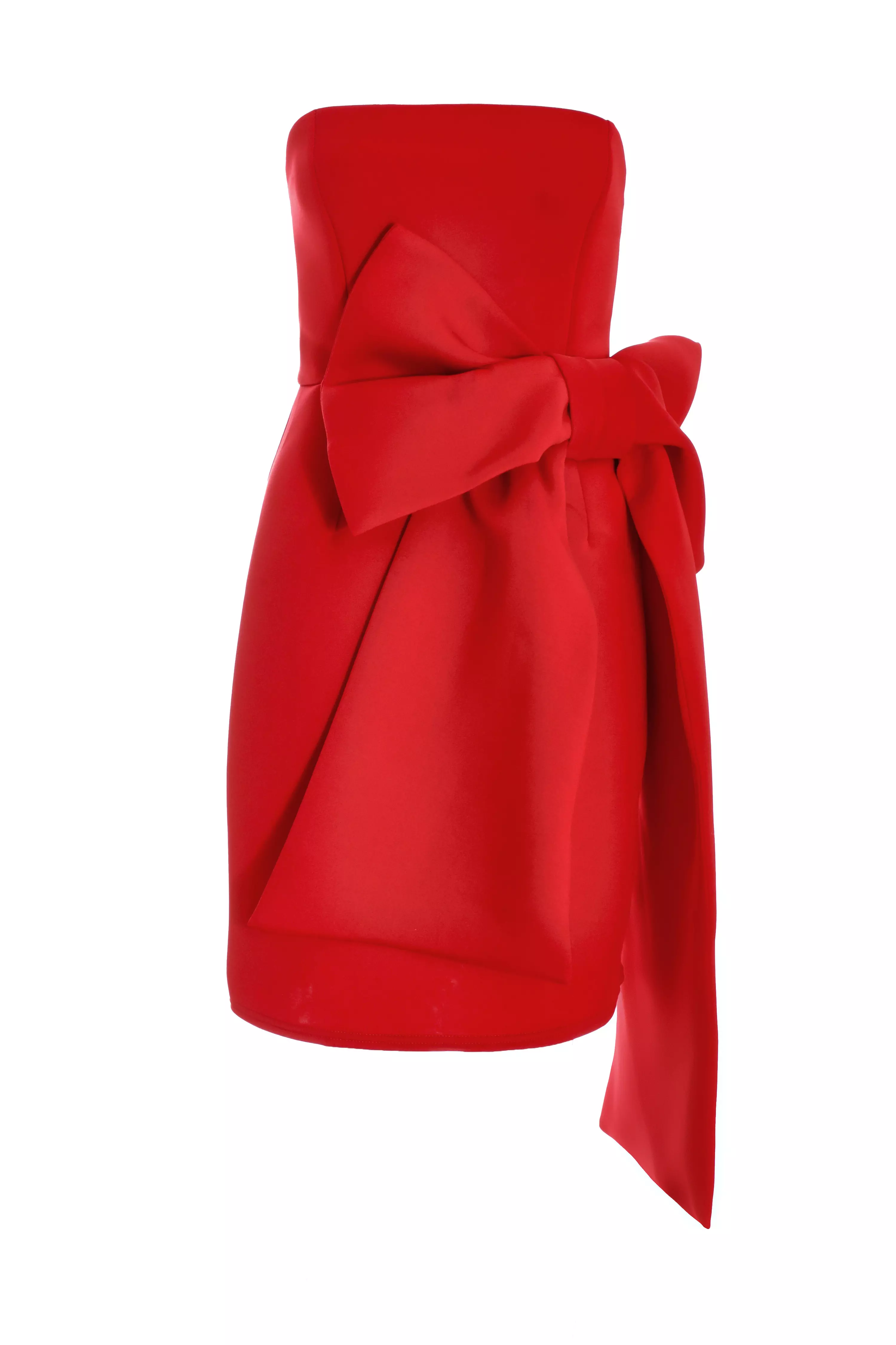 Red Bow Strapless Bodycon Dress